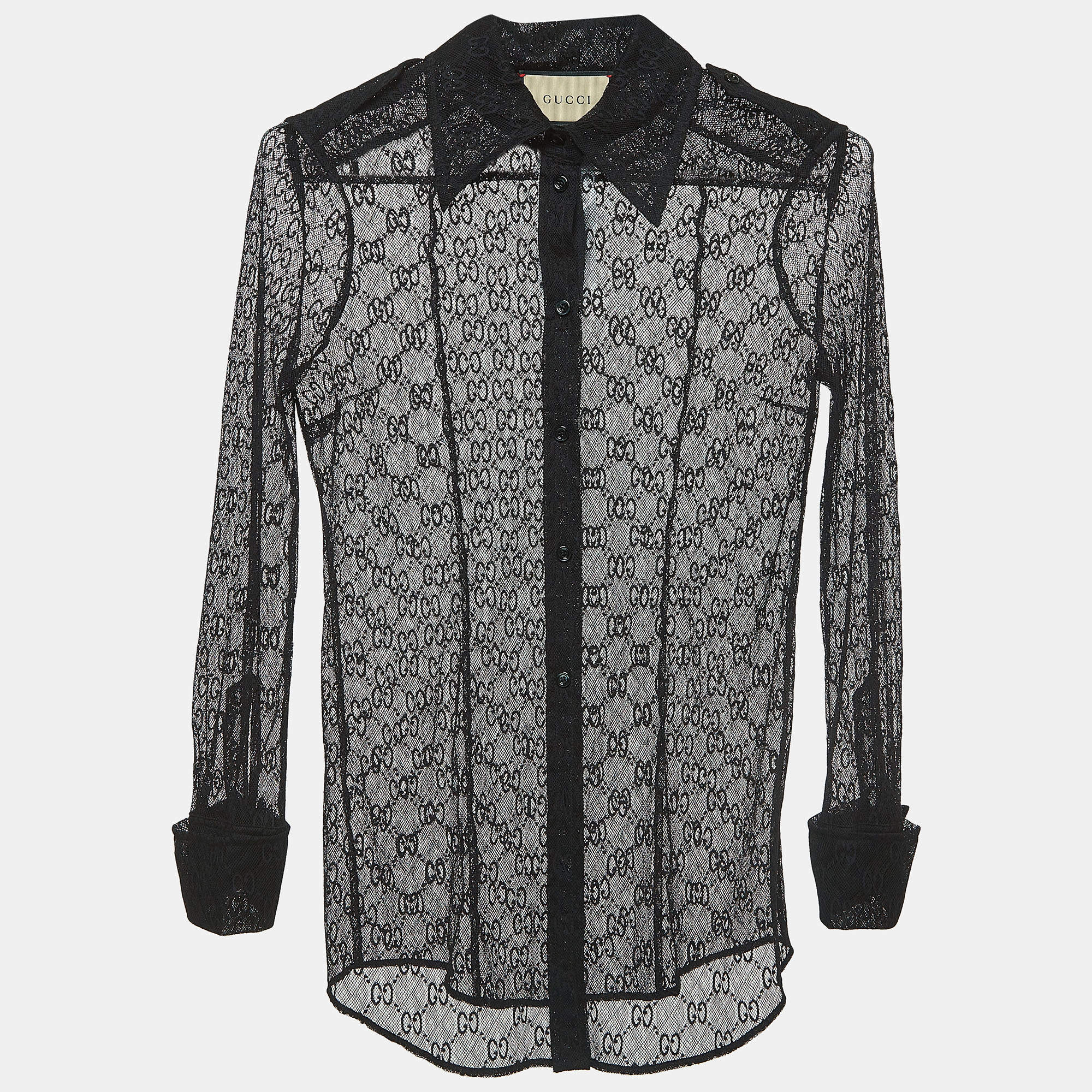 Gucci Black GG Patterned Cotton Belnd Button Front Full Sleeve Shirt S