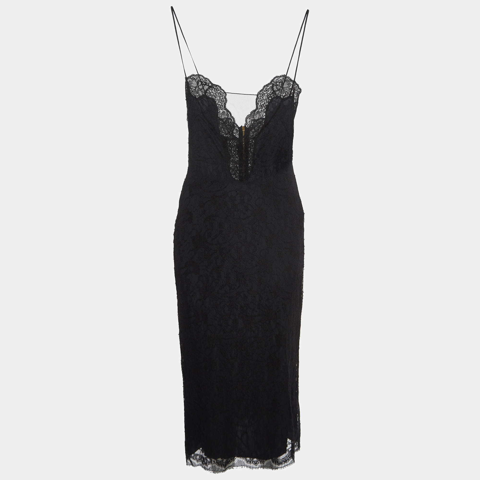 Gucci Black Lace Strappy Midi Dress M