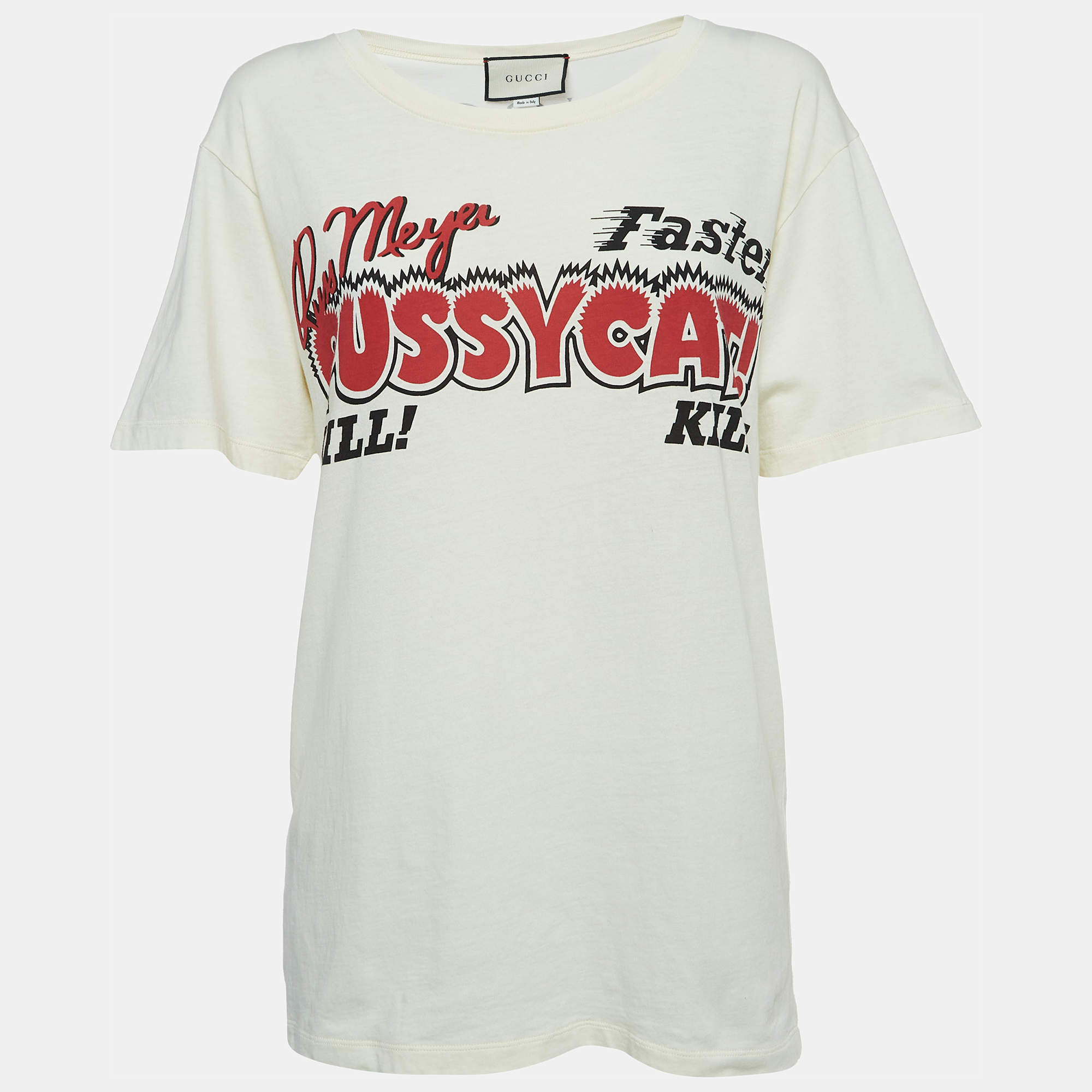 Pre Owned Gucci Cream Movie Print Cotton T-Shirt XS