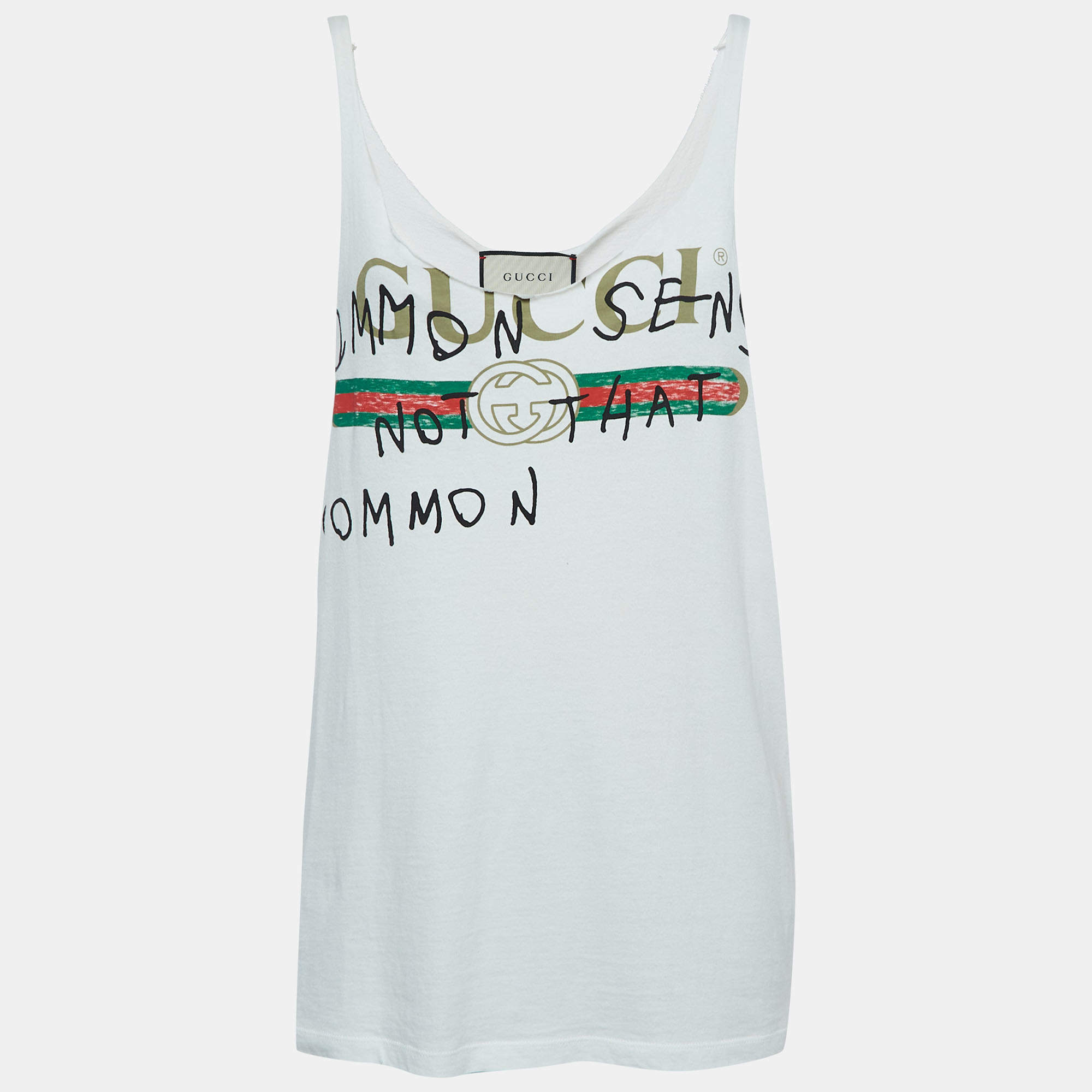 White Logo-print cotton tank top, Gucci