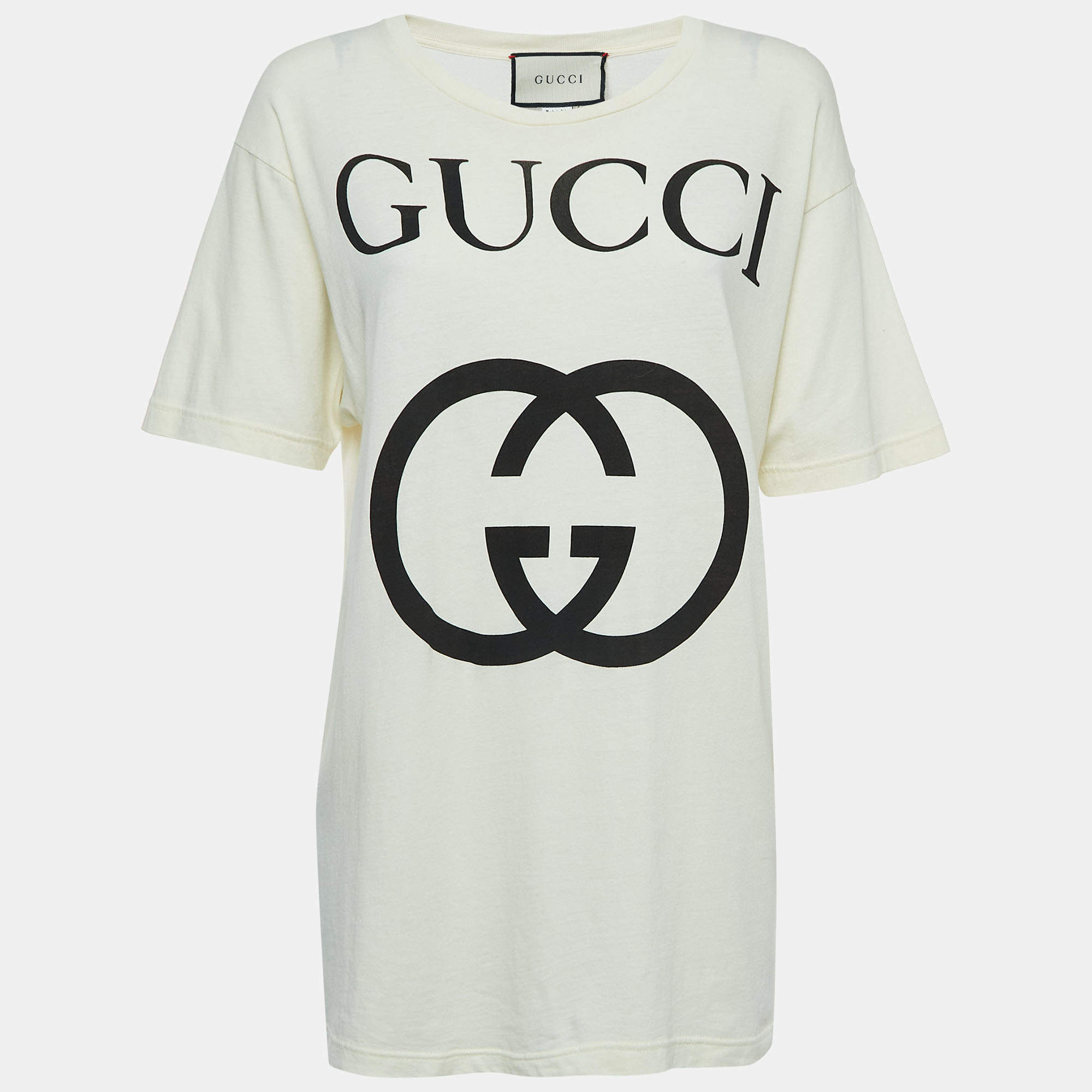 Gucci Off White Logo Print Cotton Oversized T-Shirt XXXS