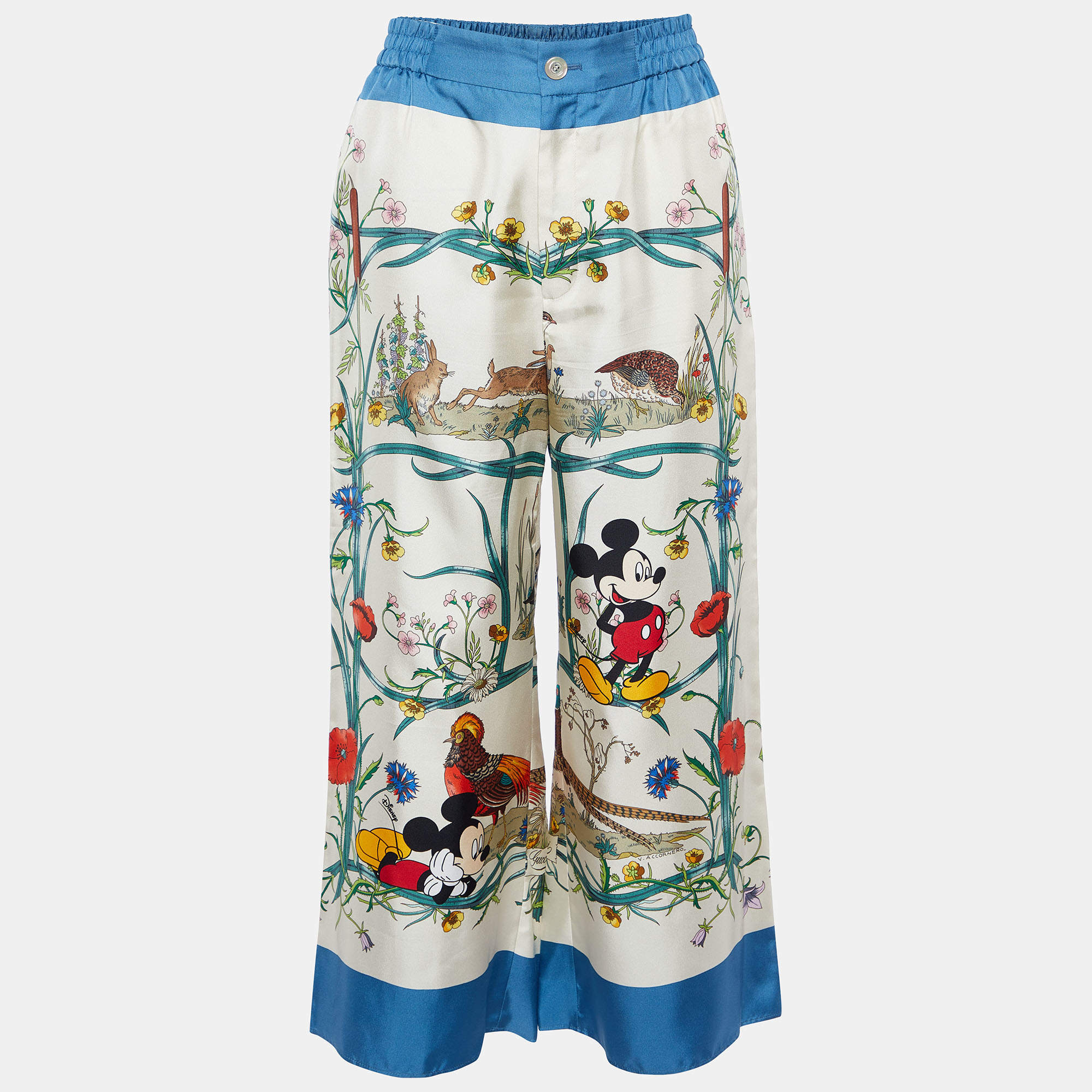 Pre Owned Gucci x Disney Multicolor Printed Silk Wide Leg Pants S