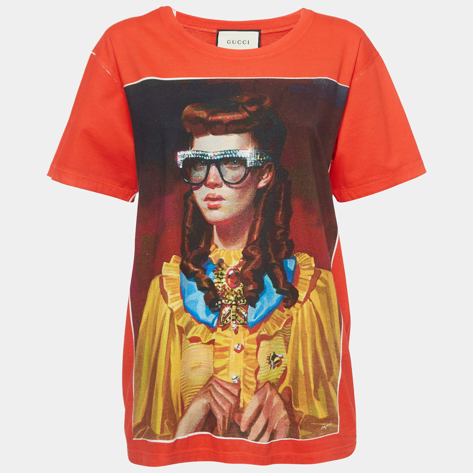 Gucci Red Portrait Print Cotton Jersey T-Shirt S
