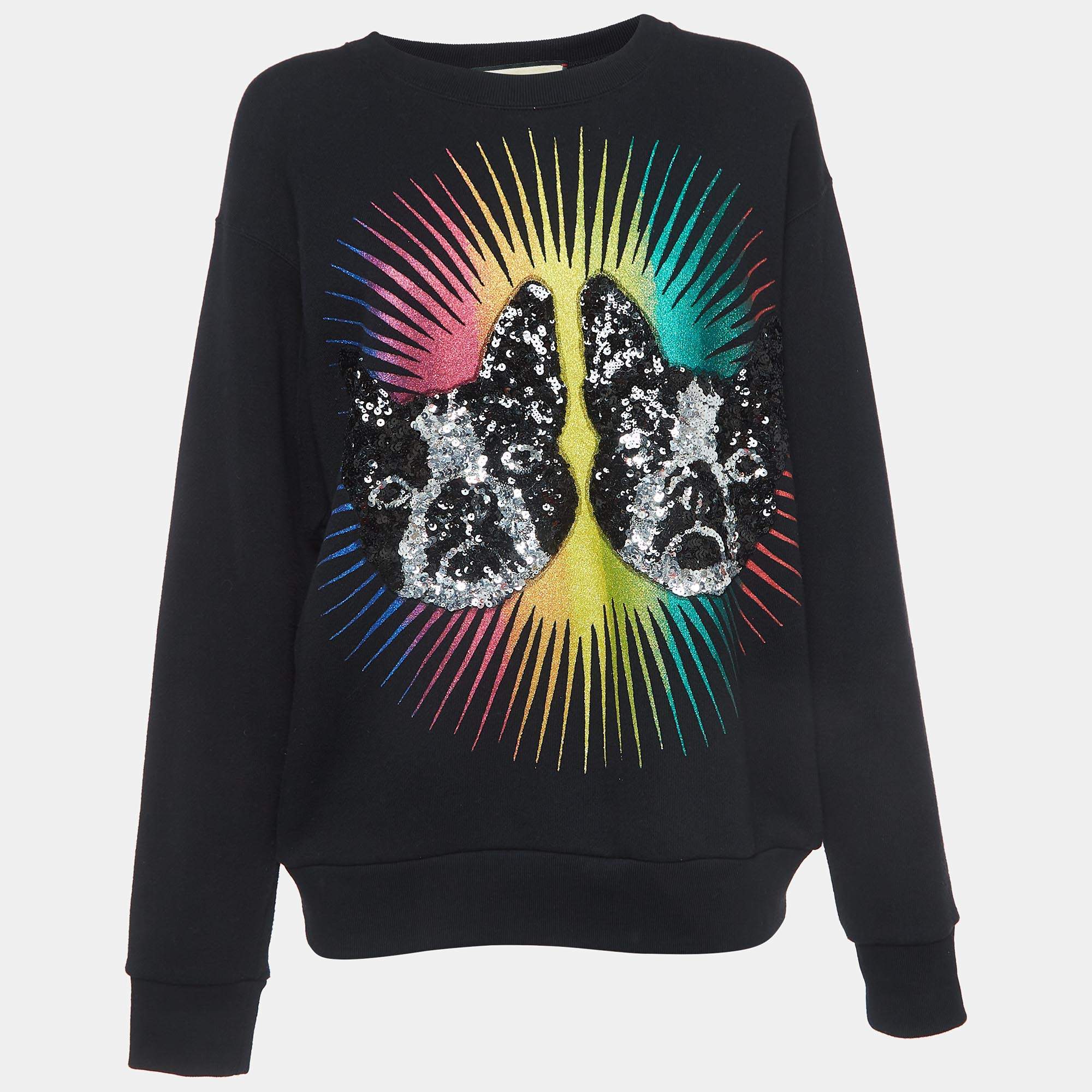Gucci Black Dogs Embroidered Cotton Sweatshirt S