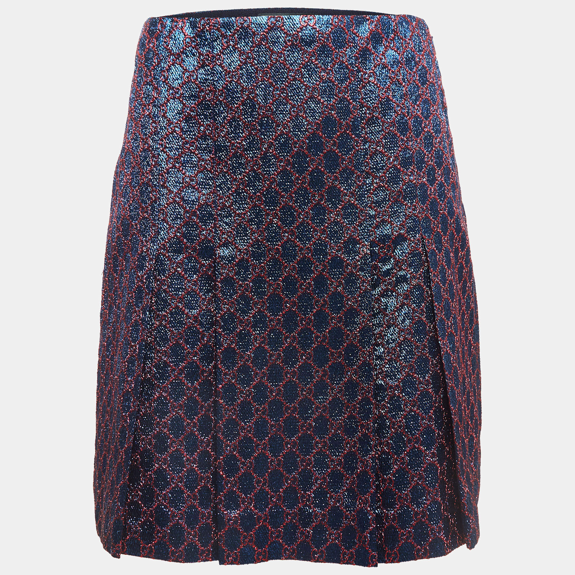 Gucci Blue Guccissima Lurex Pleated Mini Skirt M