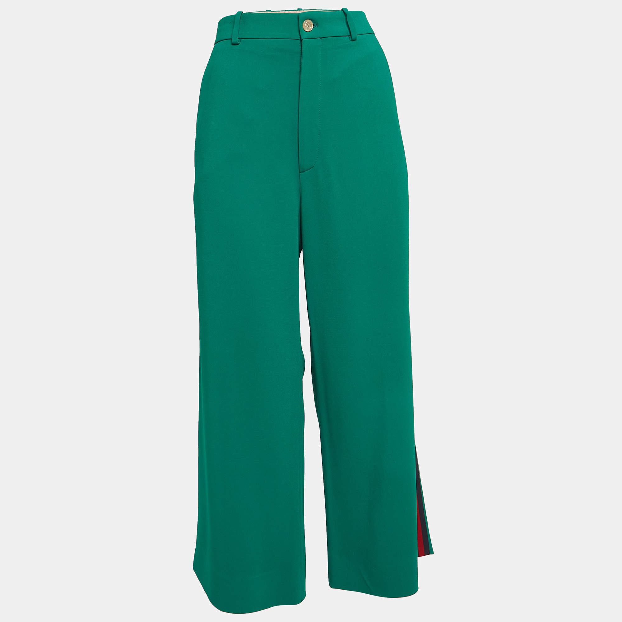 Gucci Green Crepe Web Detail Wide-Leg Pants M