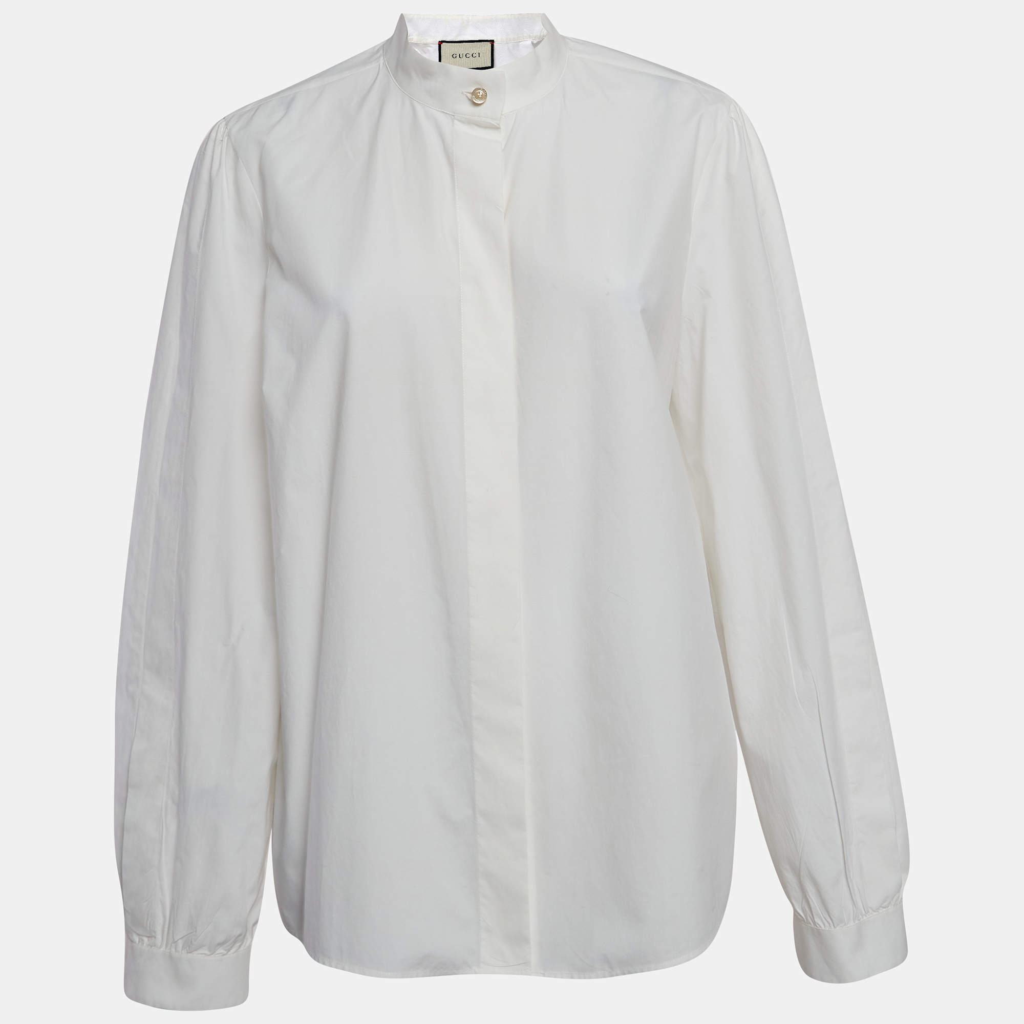 Gucci White Cotton Fly Front Long Sleeve Shirt L