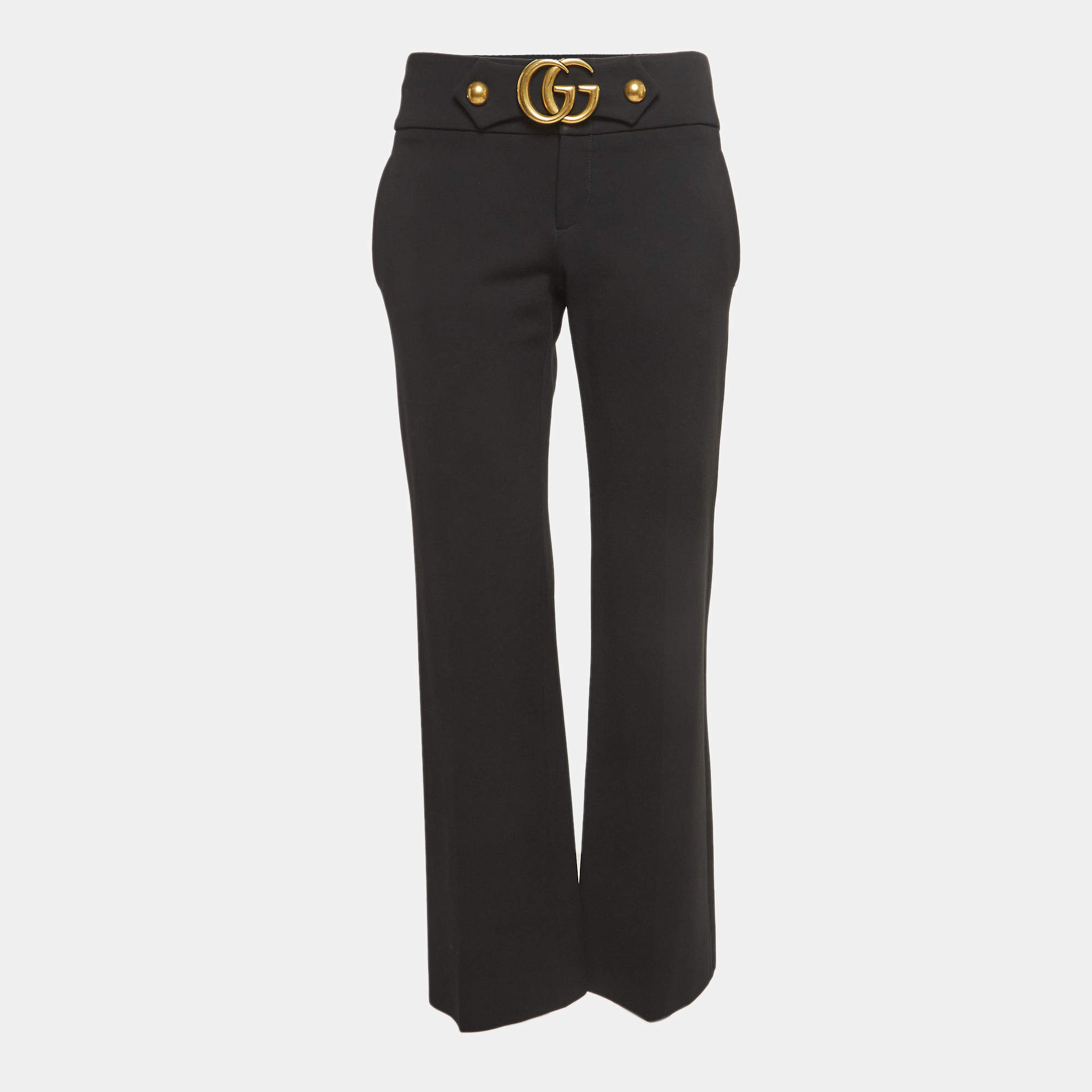 Gucci Black Stretch Knit GG Waist Detail Flared Trousers M