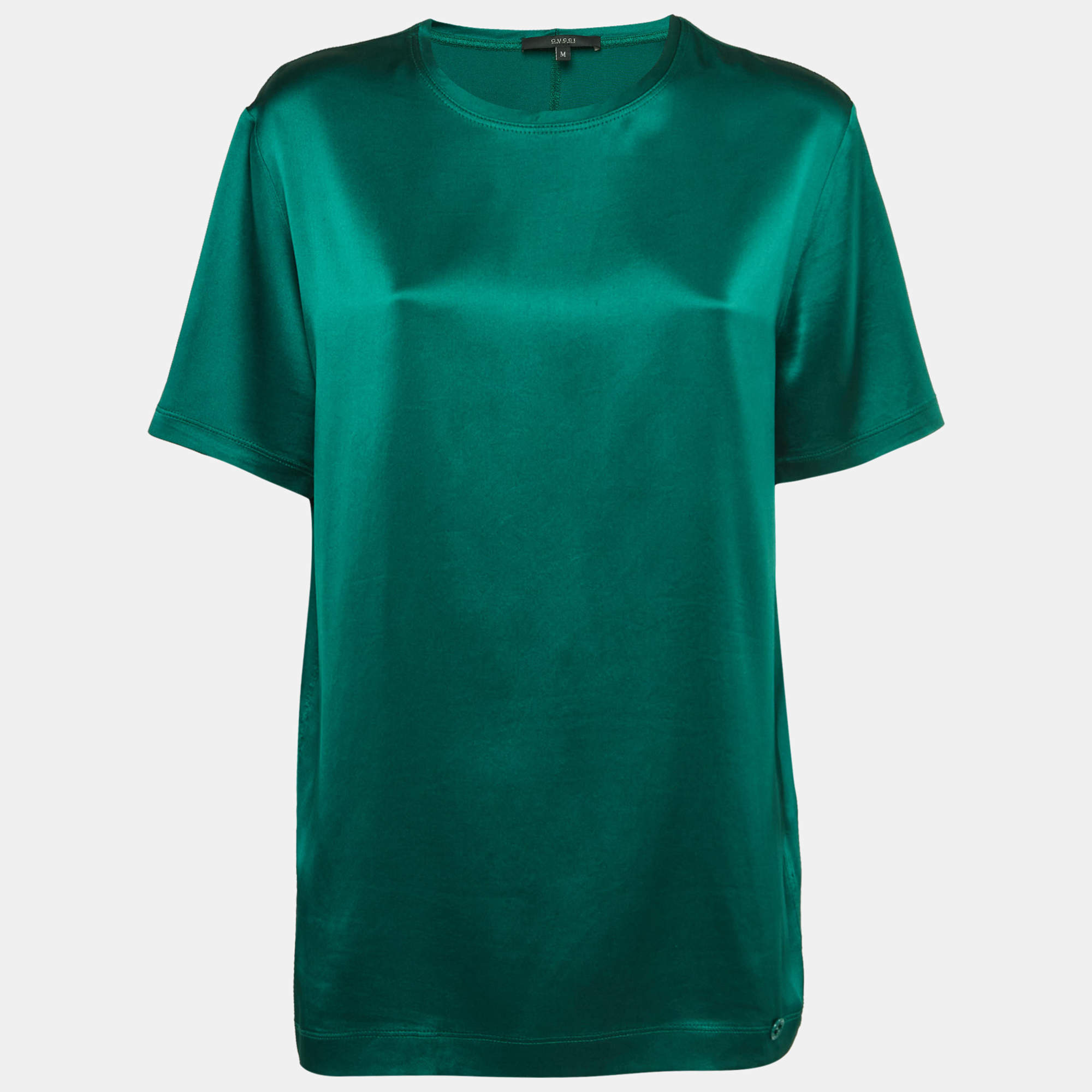 Gucci Dark Green Stretch Silk Half Sleeve T-Shirt M