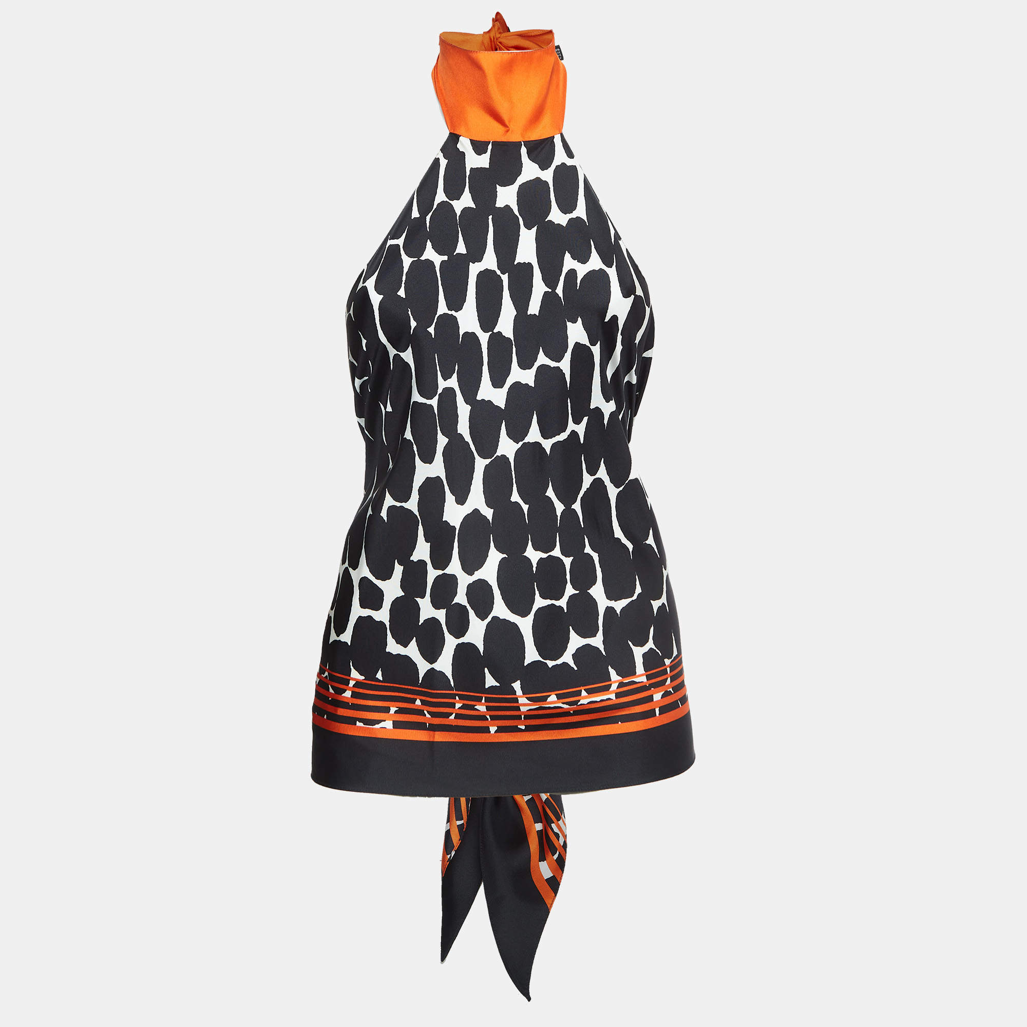 Pre Owned Gucci Black Print Silk Halter Neck Back Tie Scarf Top One Size