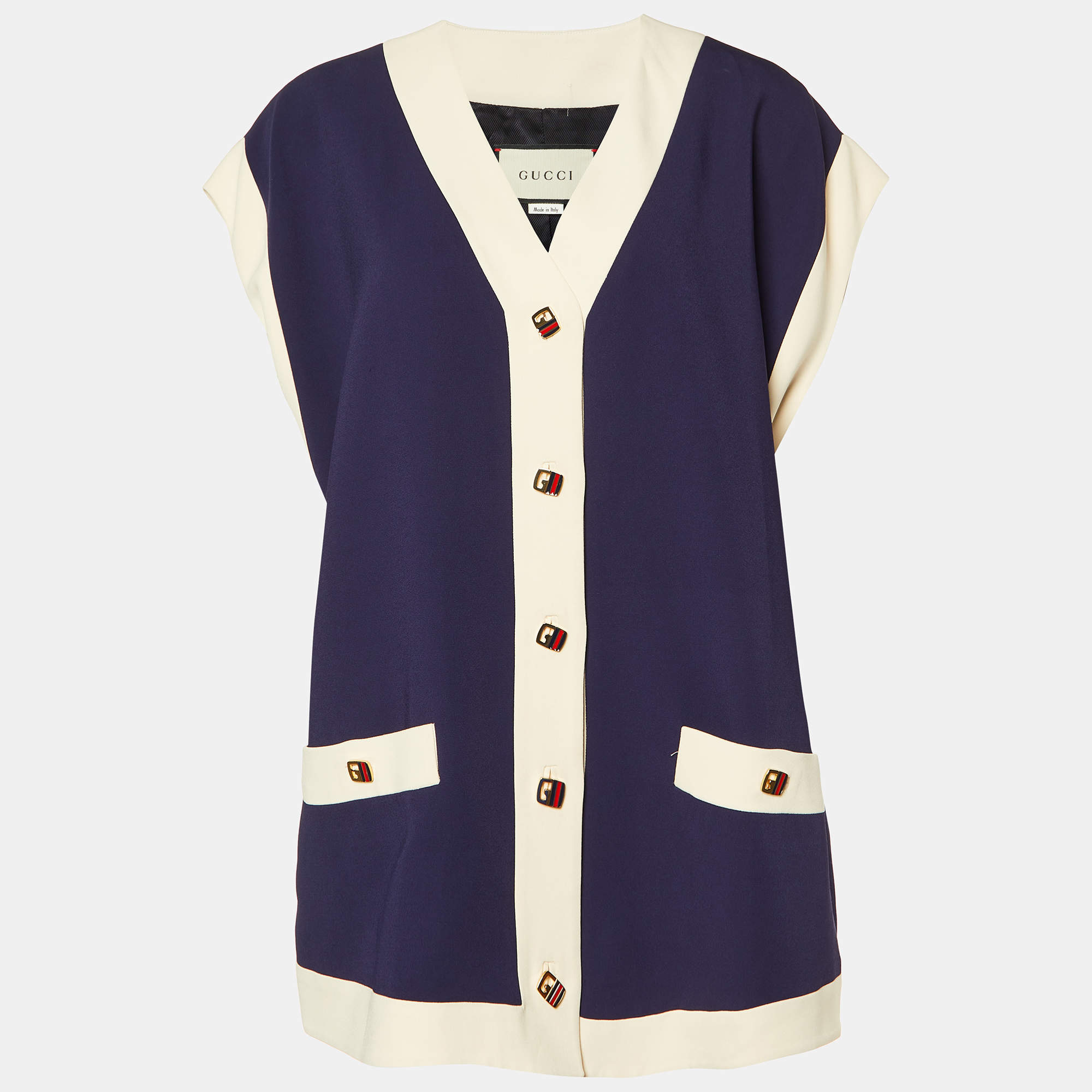 Gucci Navy Blue Viscose Oversized Cady Vest M