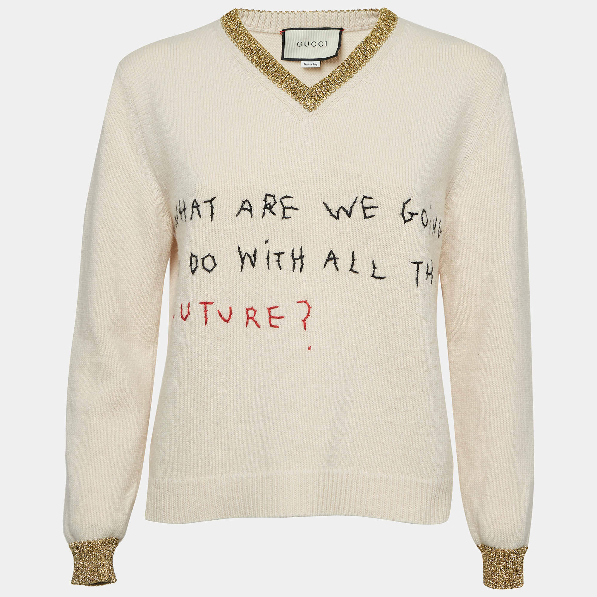 Gucci Beige Embroidered Wool Coco Captain Sweater S