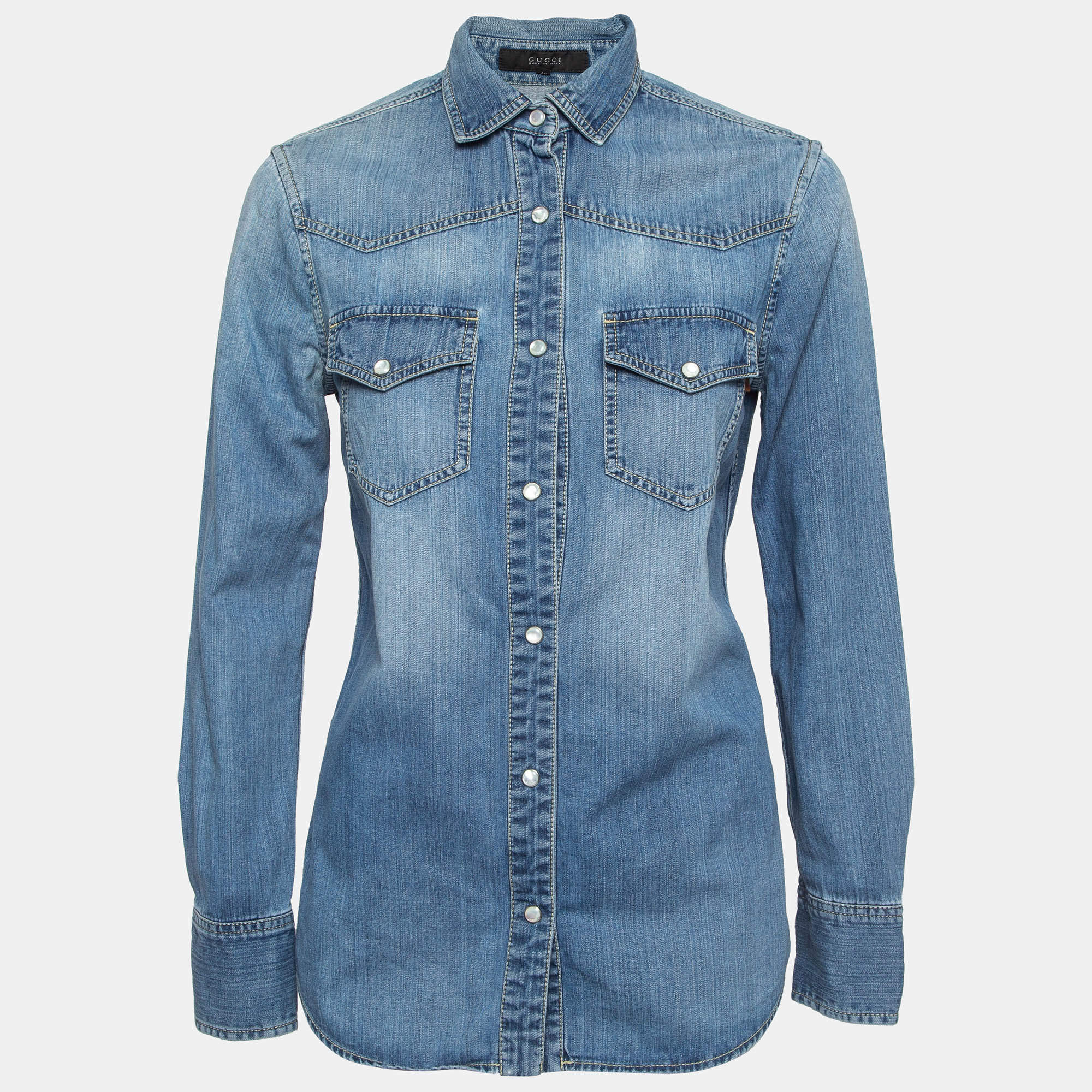 Gucci Blue Washed Denim Long Sleeve Shirt S