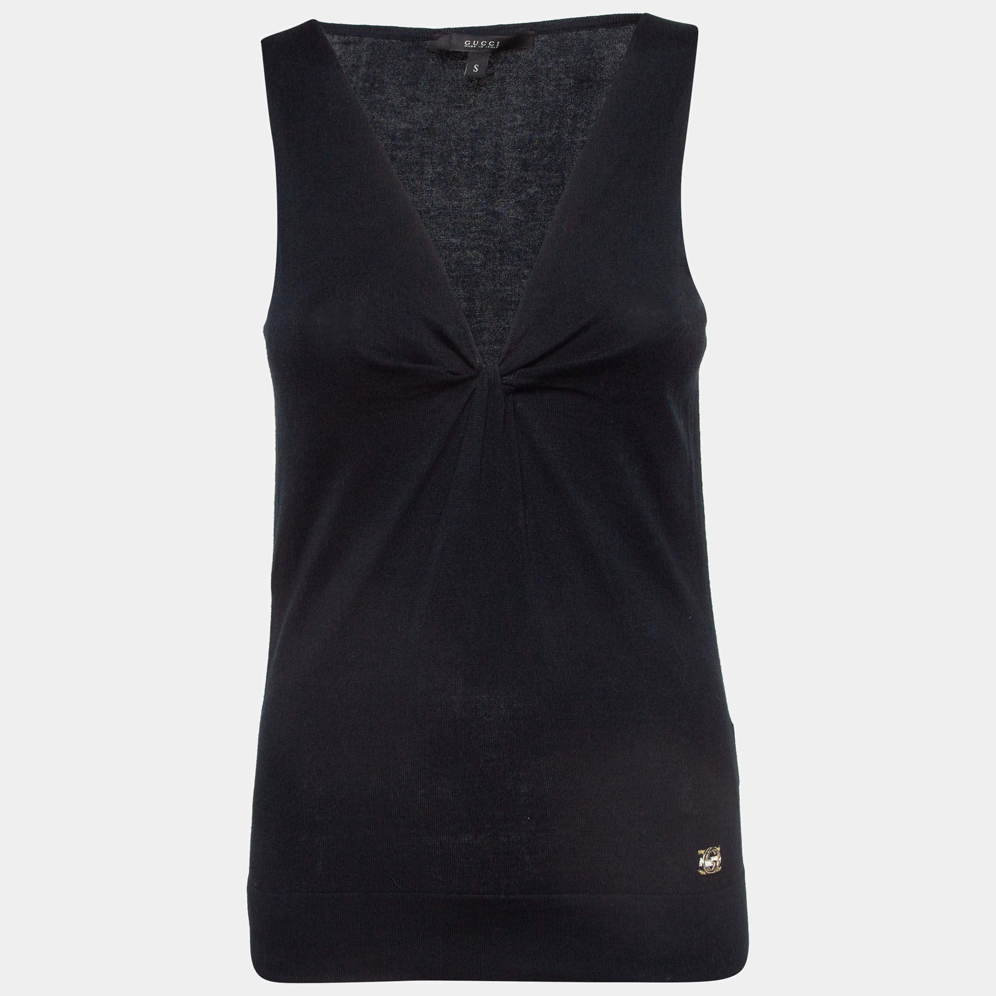مملوكة مسبقًا Gucci Black Cotton Twisted Detail Tank Top S