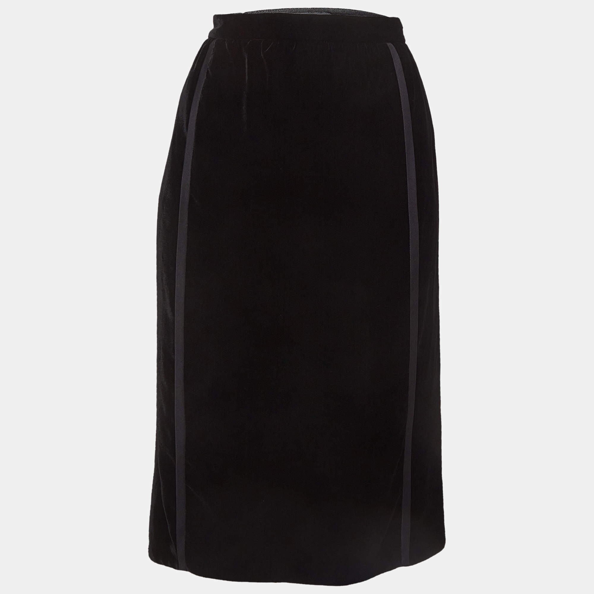 Gucci Black Velvet Midi Skirt S
