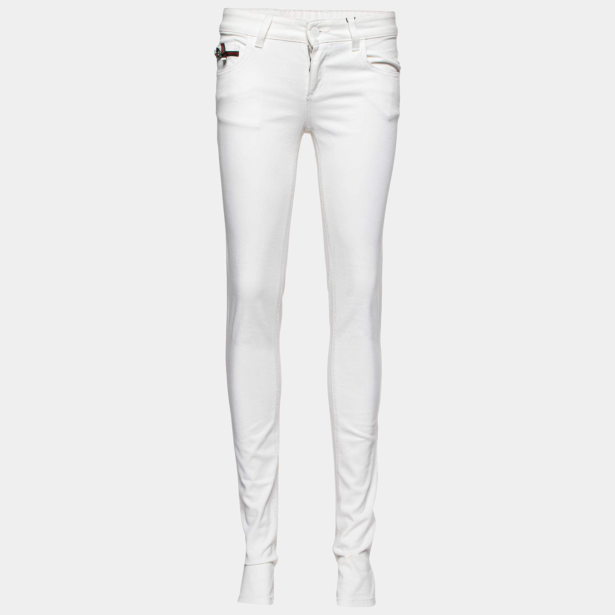 Pre Owned Gucci White Denim Slim Fit Legging Jeans S/Waist 30"