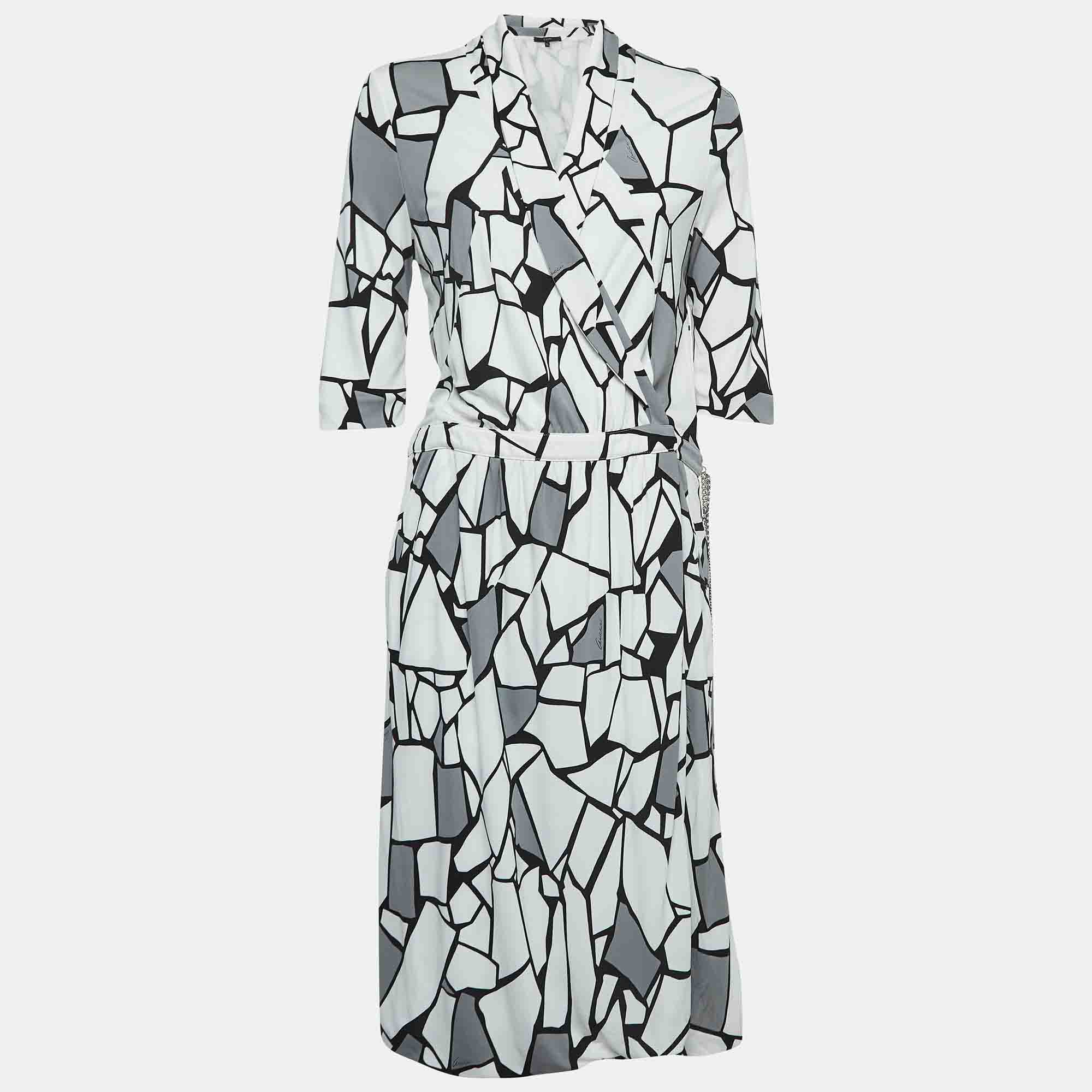 Gucci Monochrome Printed Jersey Midi Wrap Dress XL