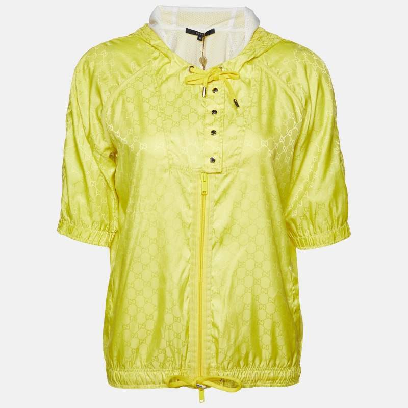Gucci Yellow GG Technical Hooded Zip Up Jacket M