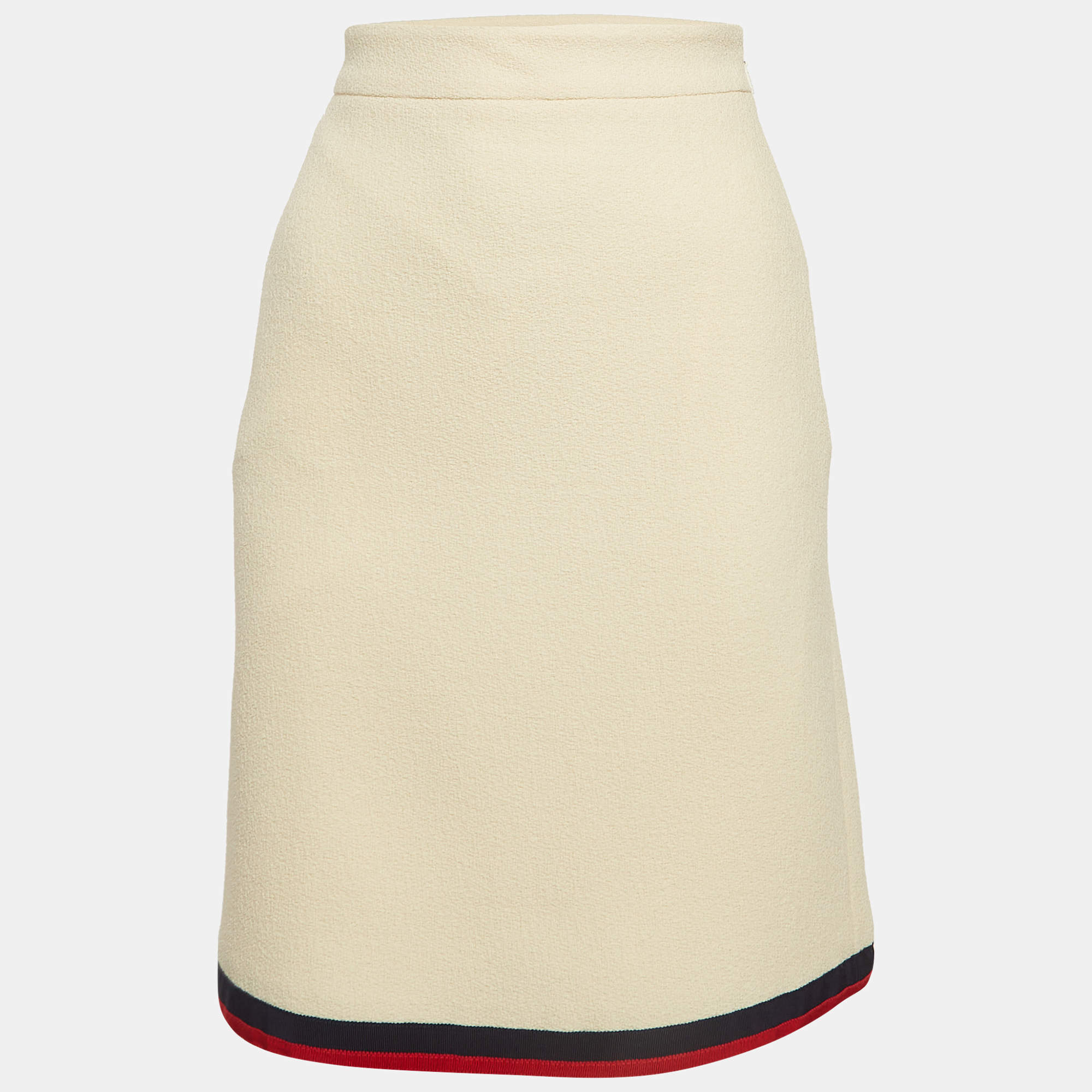 Pre Owned Gucci Cream Wool Contrast Trimmed Short Skirt S