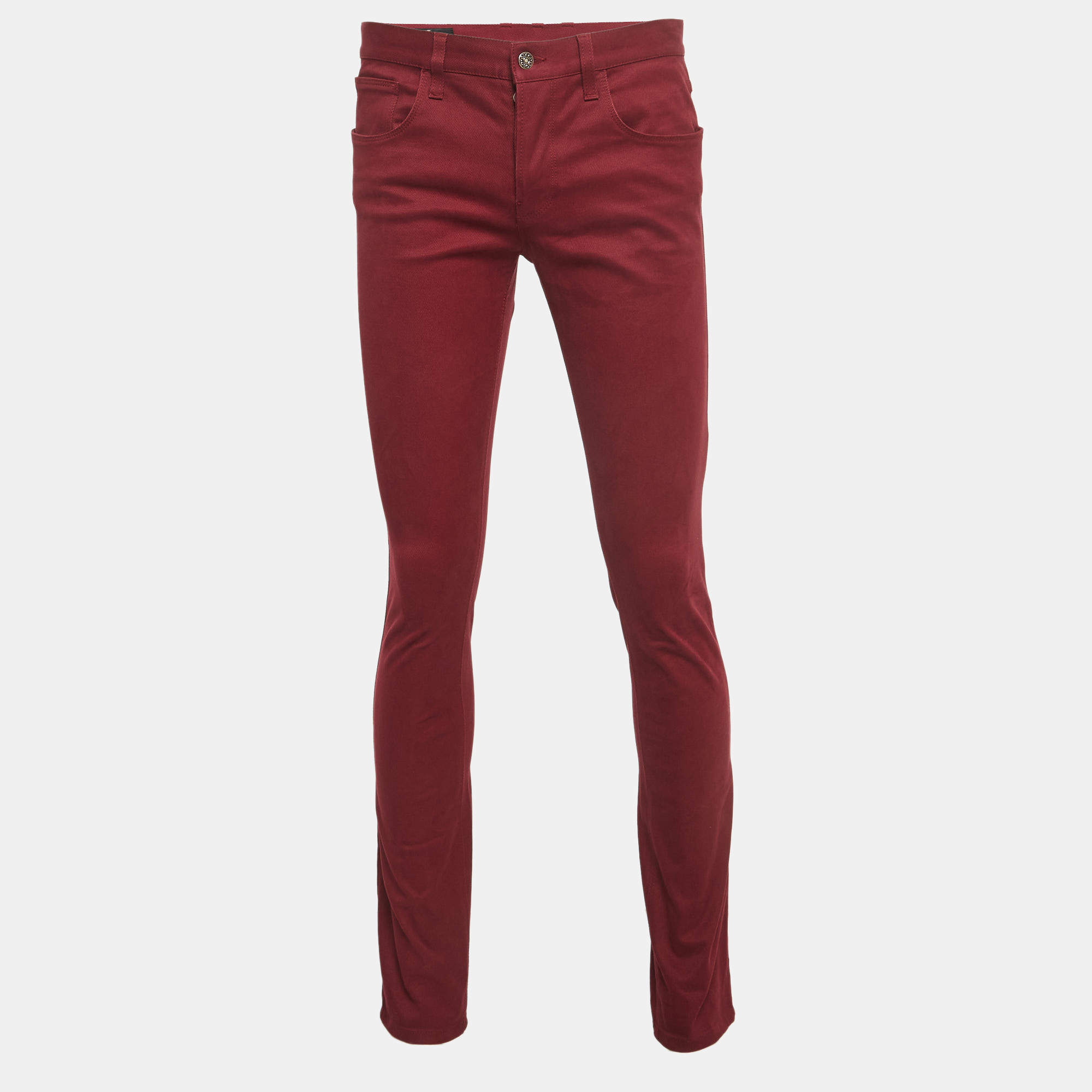 Pre Owned Gucci Burgundy Denim Skinny Fit Jeans Waist 33"