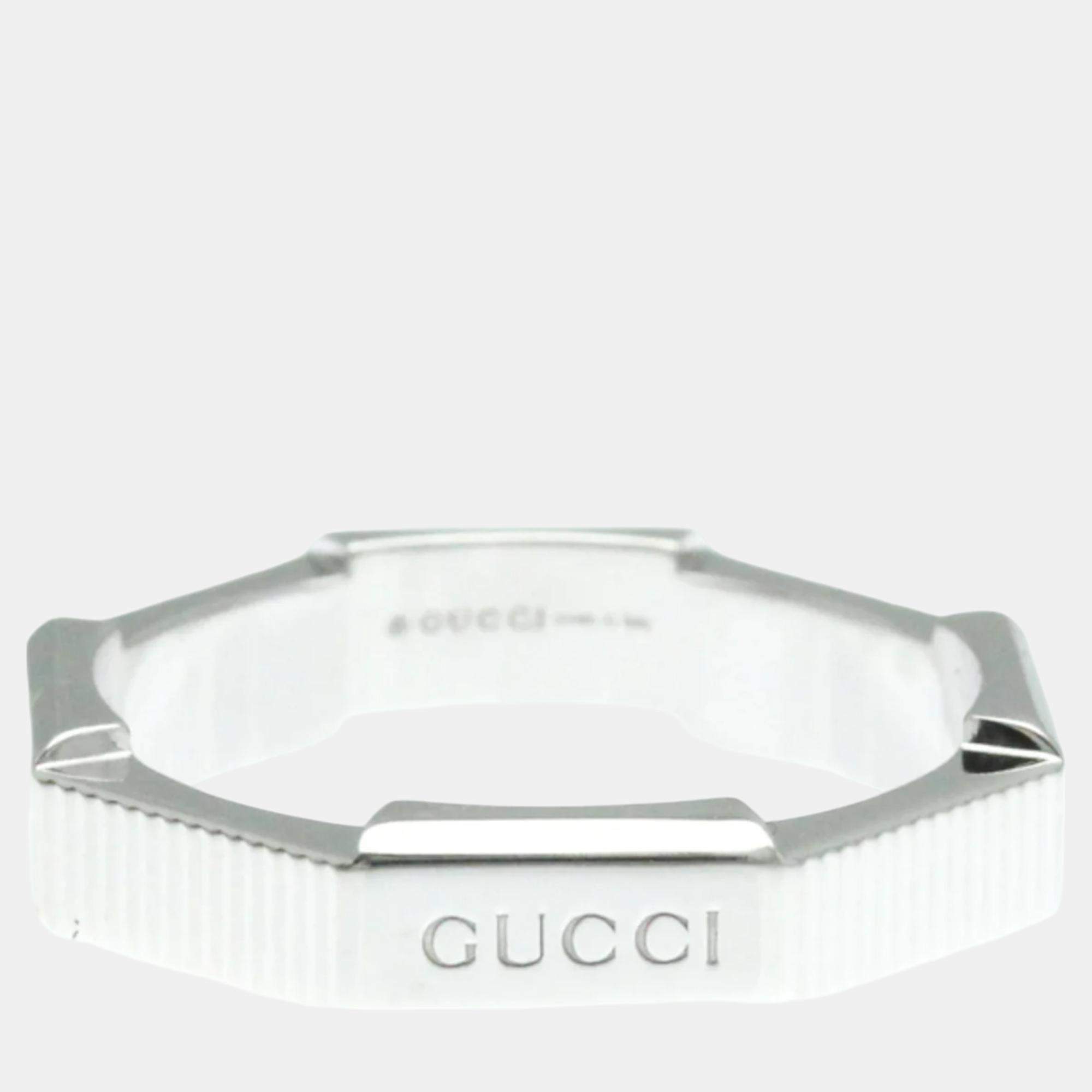 Gucci 18K White Gold Silver Link Toe No Stone Ring
