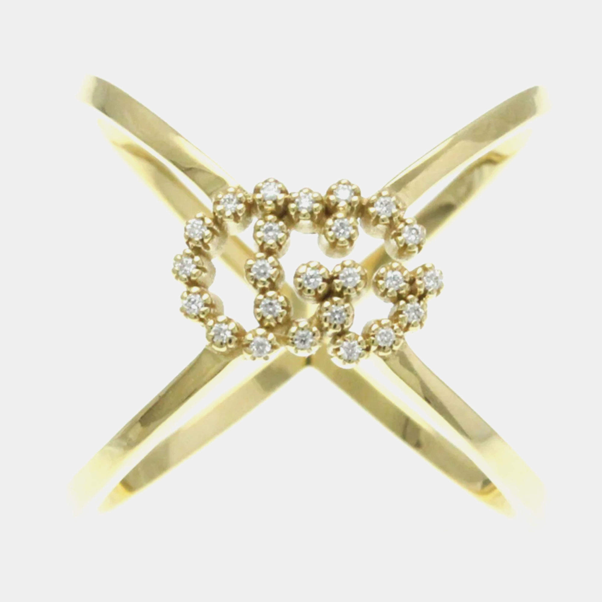 Gucci 18K Yellow Gold Diamond GG Running Ring