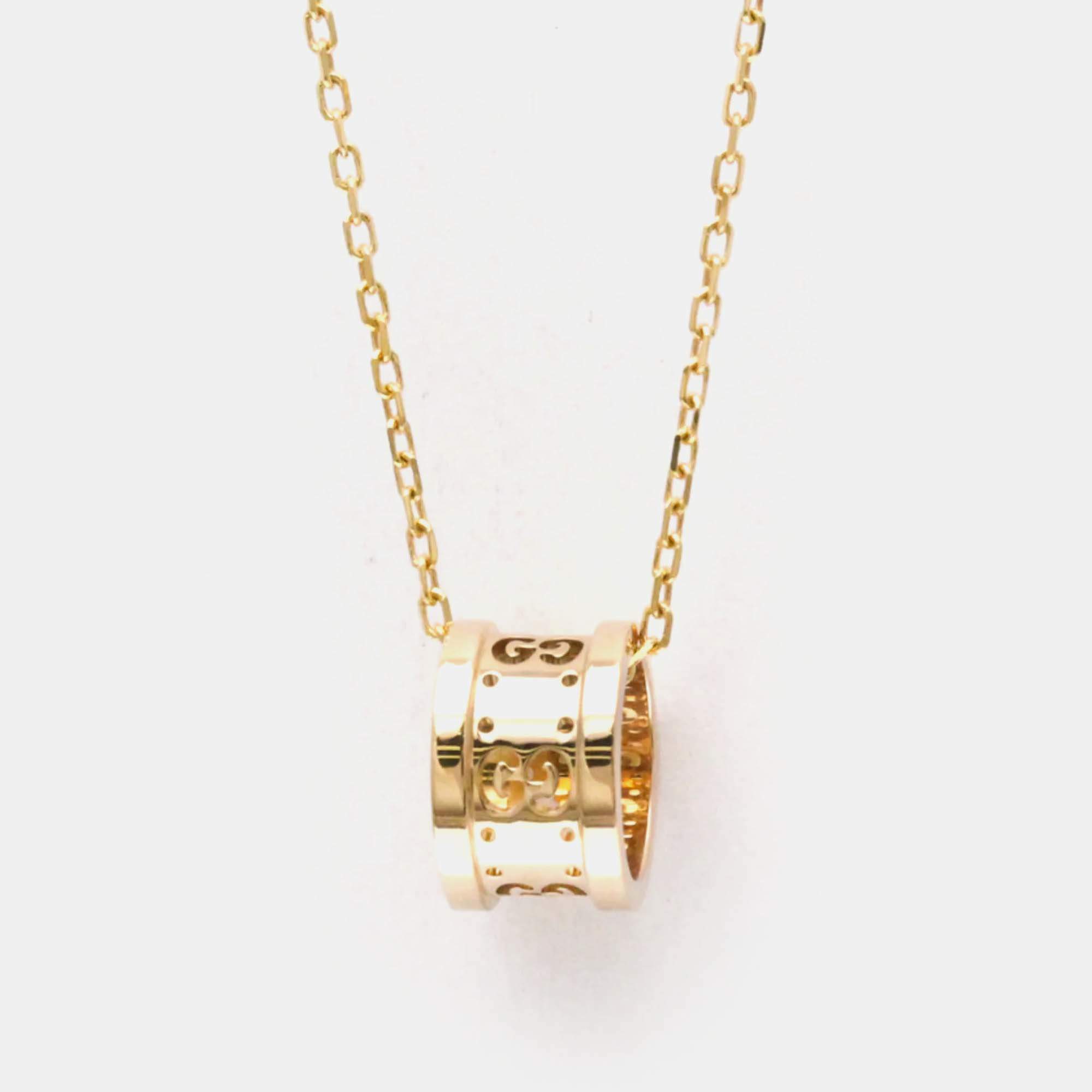 Pre Owned Gucci Icon Toile Necklace Pink Gold 18K Pendant Necklace Pink Gold