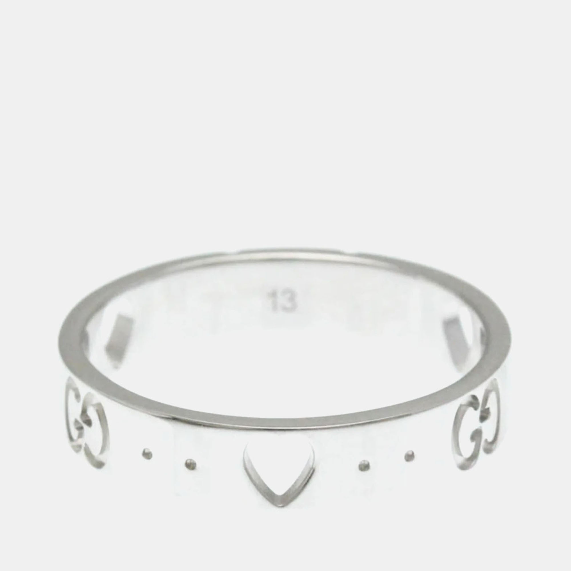 Pre Owned Gucci Icon Heart Ring White Gold 18K Fashion No Stone Band Ring Silver