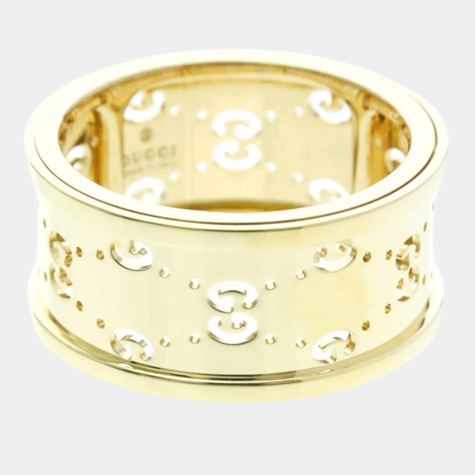 Pre Owned Gucci Icon Twirl 18 Yellow Gold Fashion Band Ring EU 53
