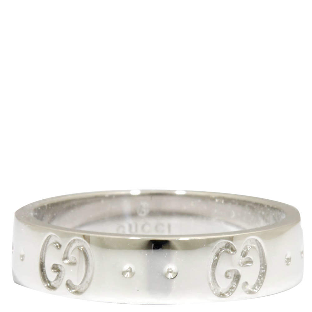 Pre Owned Gucci Icon 18K White Gold Ring Band Size 47
