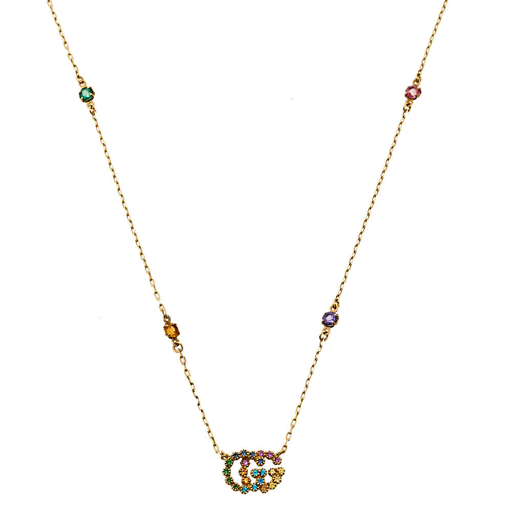 Gucci Multi-Colored Stone 18K Yellow Gold Station Necklace