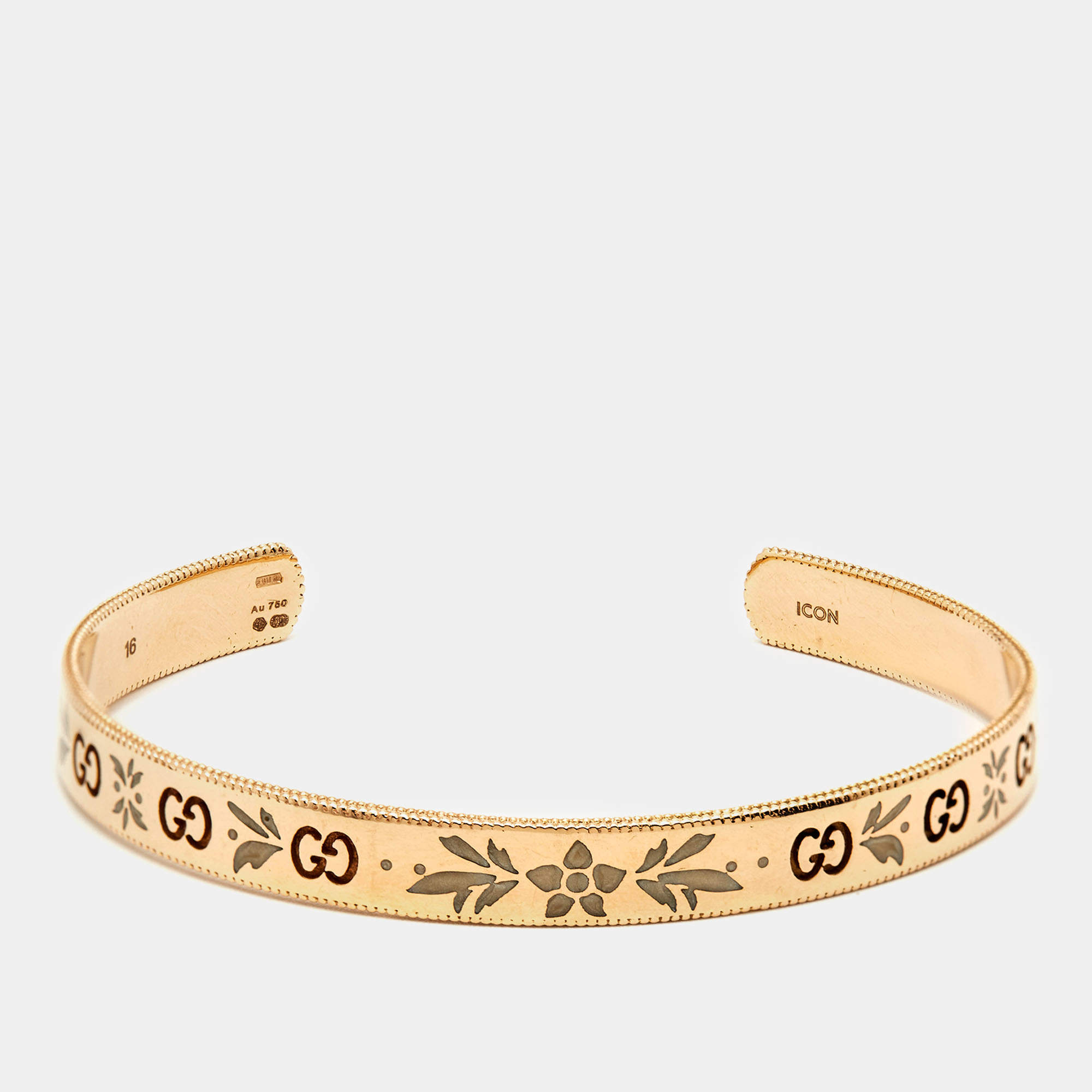 Gucci GG Icon Blossom Enamel 18k Rose Gold Cuff Bracelet 16 Gucci TLC