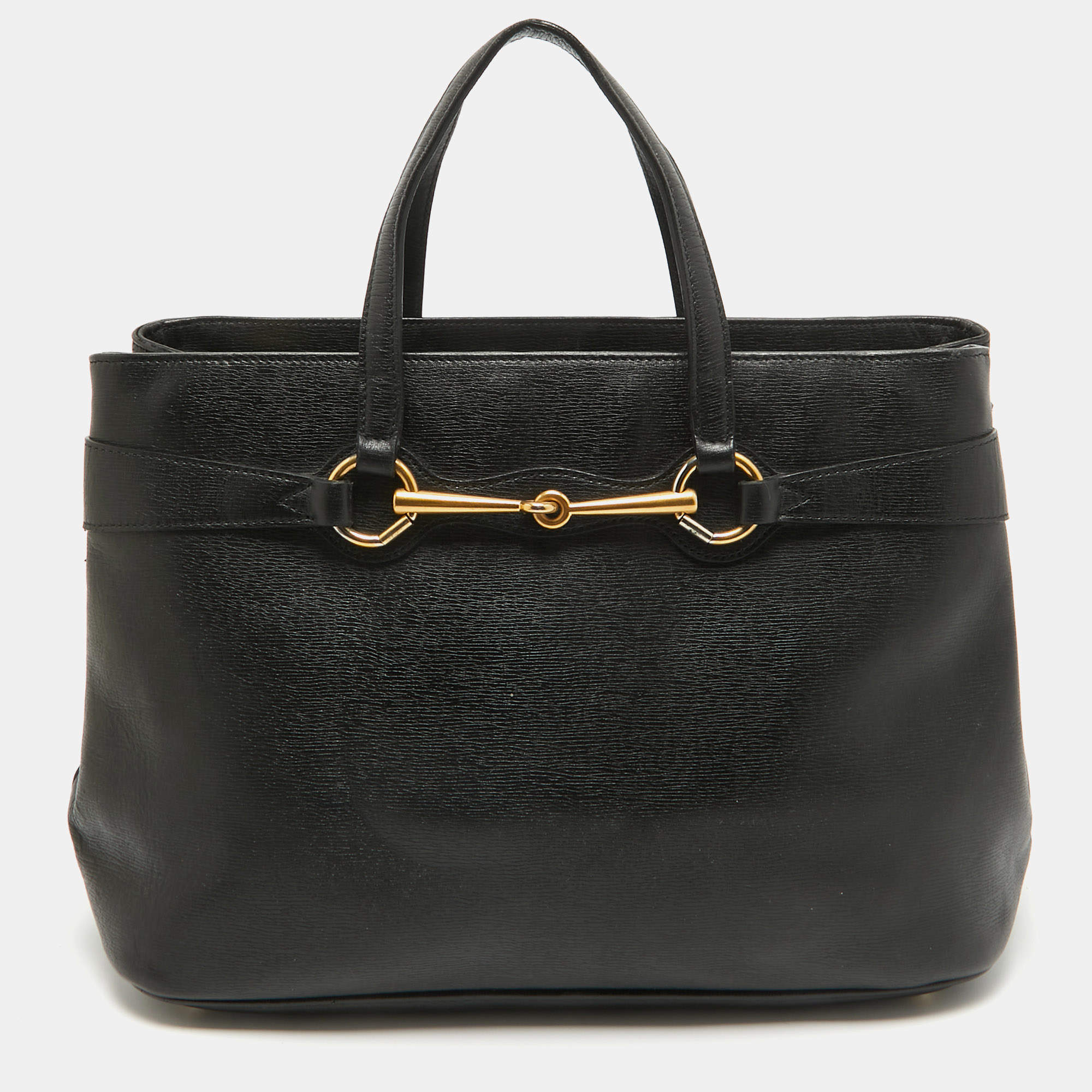 Pre Owned Gucci Black Leather Horsebit Tote