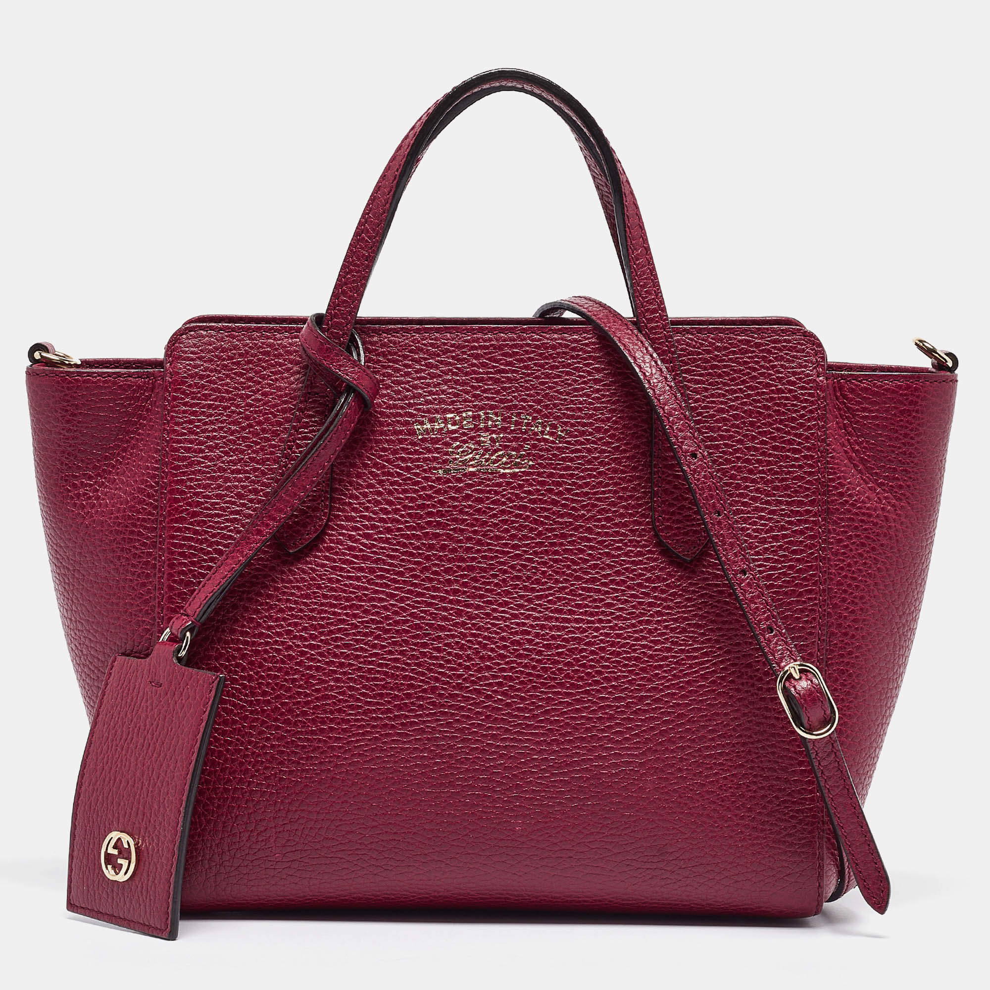 Pre Owned Gucci Red Leather Mini Swing Top Handle Bag