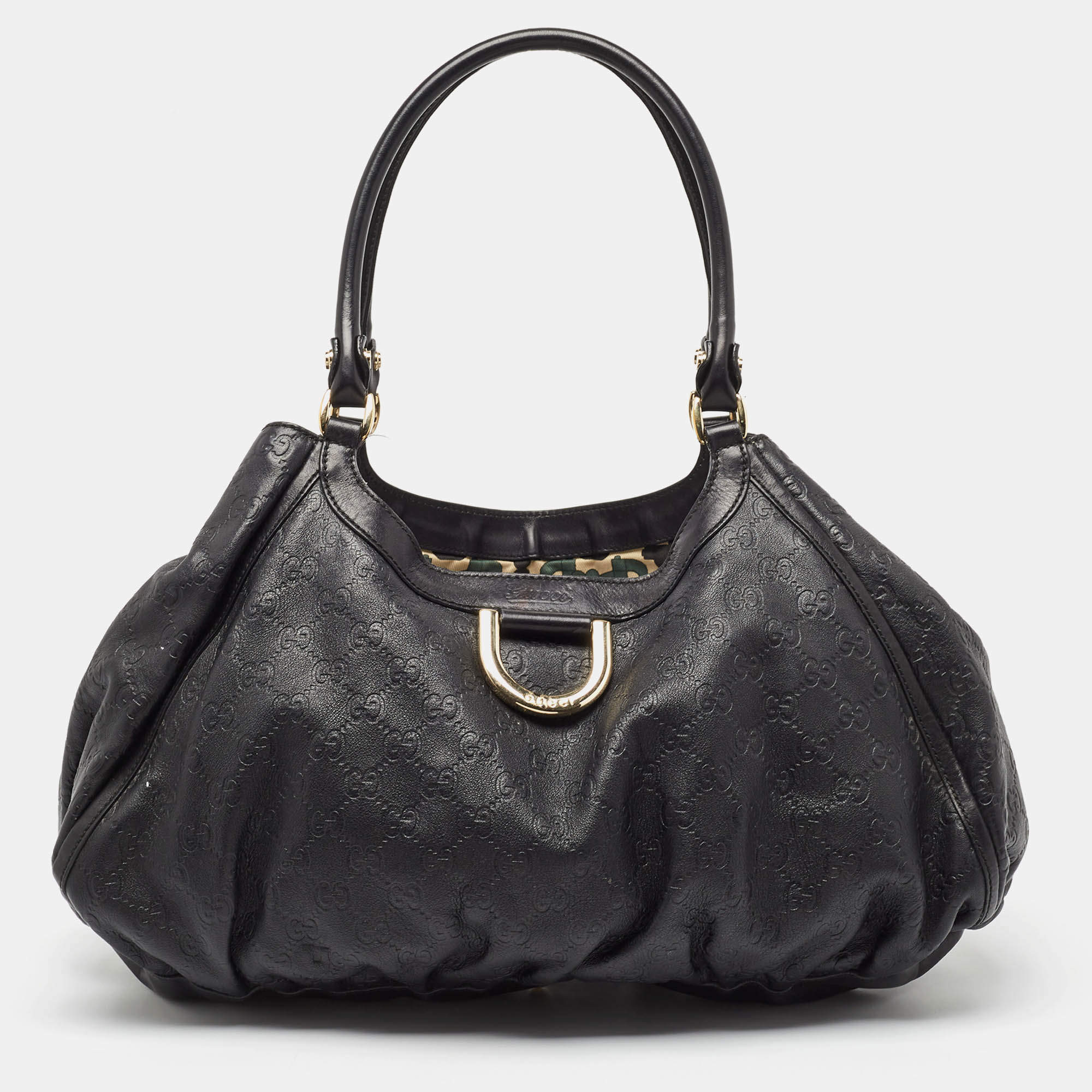 Pre Owned Gucci Black Guccissima Leather Large Abbey D Ring Shoulder Bag