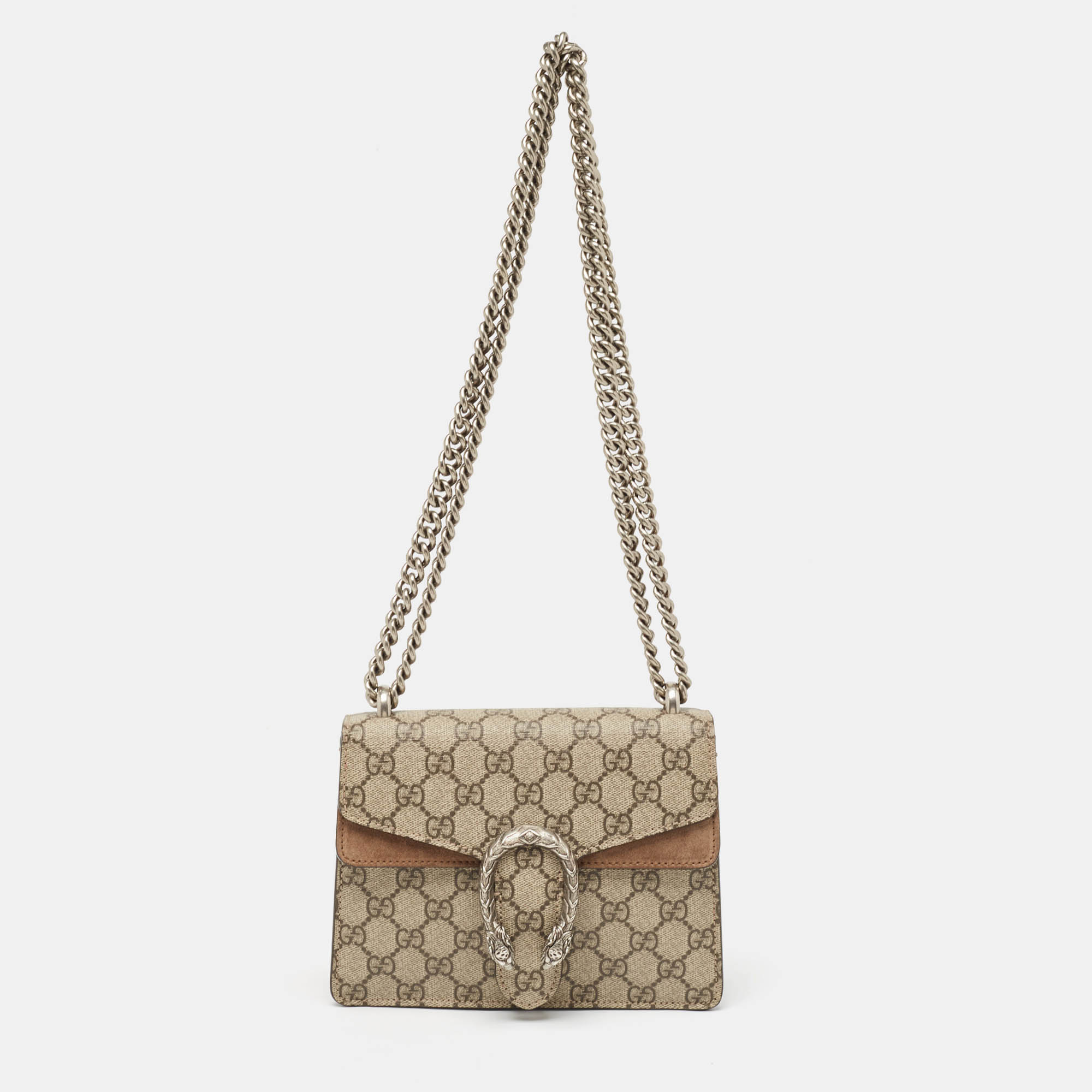 Pre Owned Gucci Beige GG Supreme Canvas Mini Dionysus Shoulder Bag