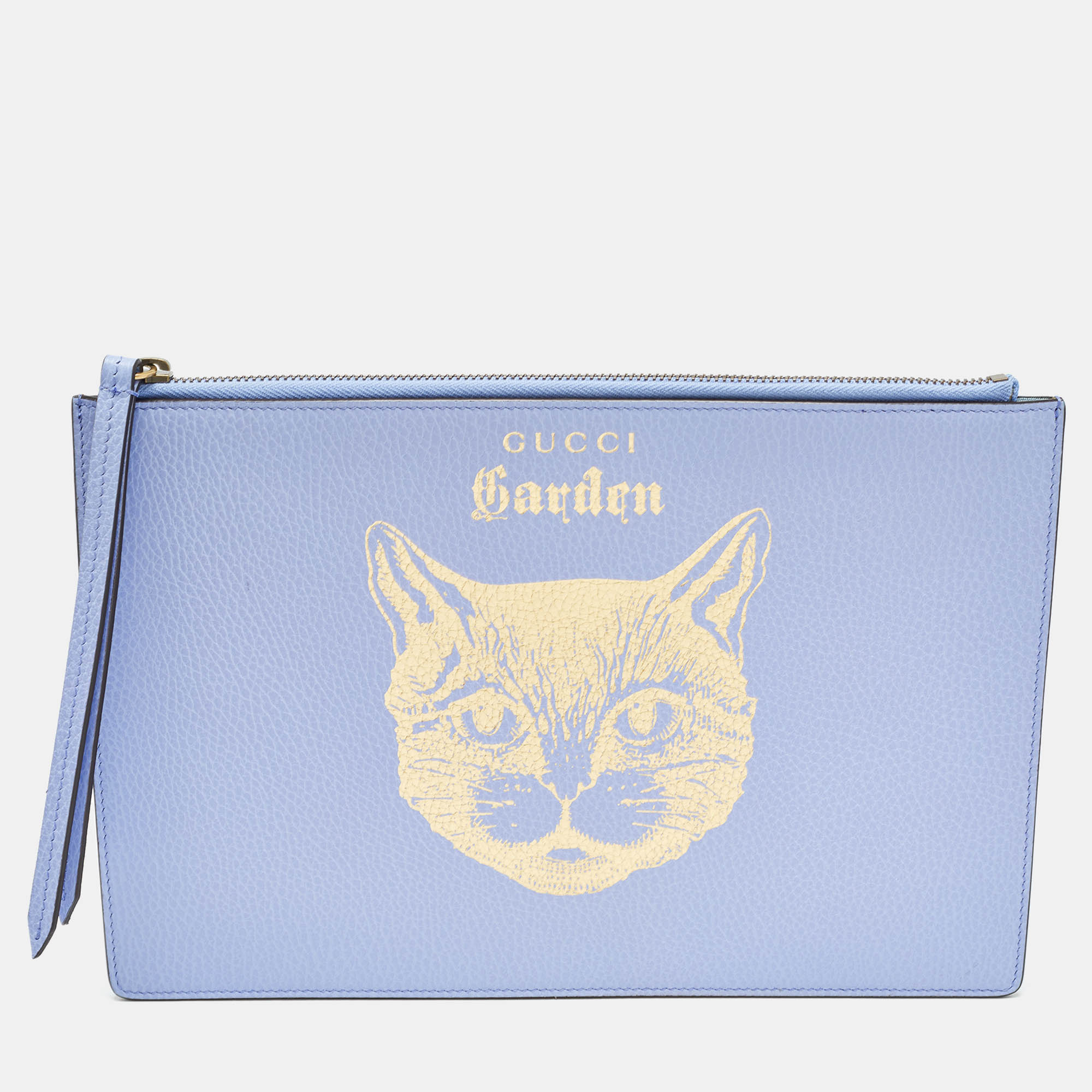 Pre Owned Gucci Purple/Gold Leather Garden Cat Zip Pouch