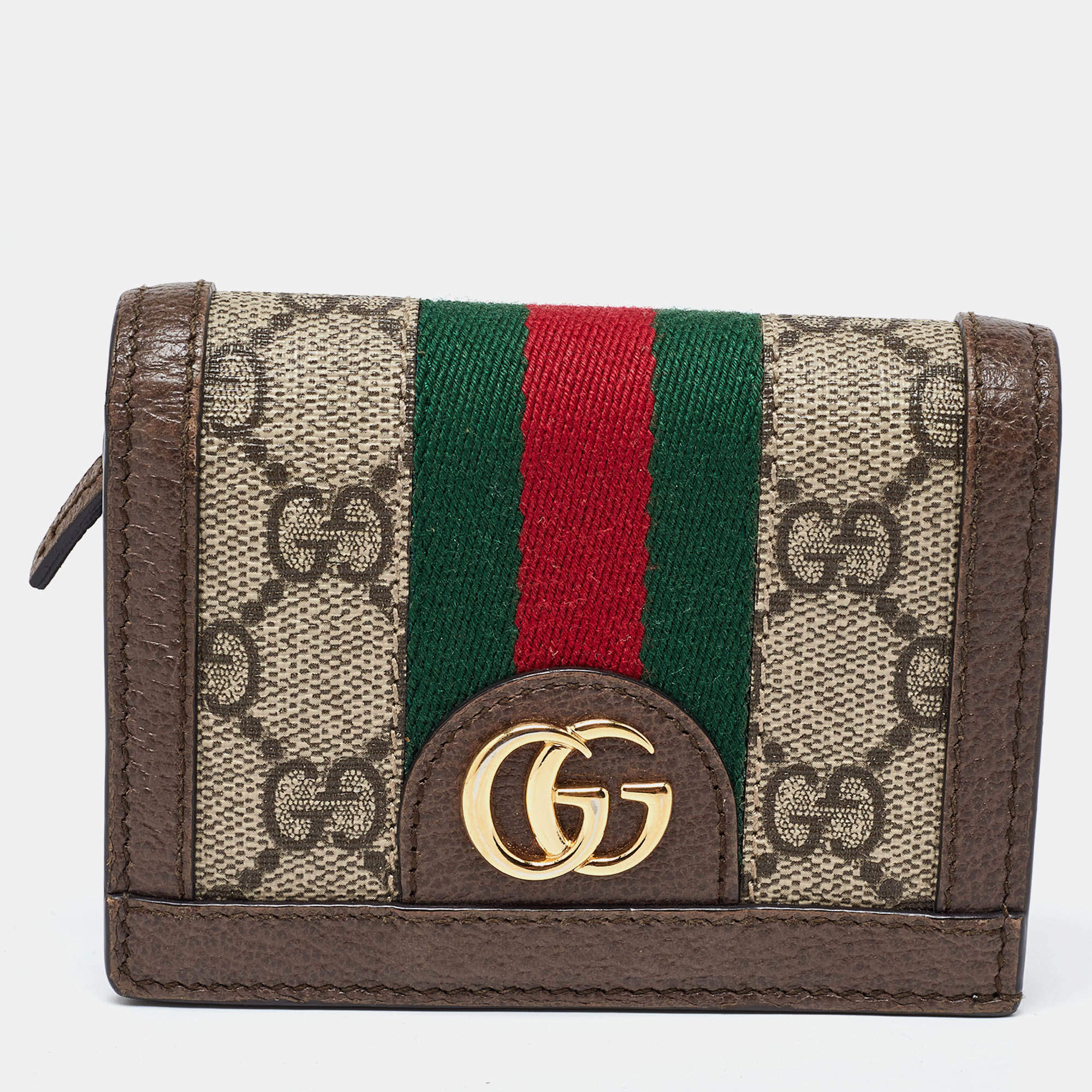 Gucci Brown GG Supreme Canvas and Leather Web Ophidia Card Case 