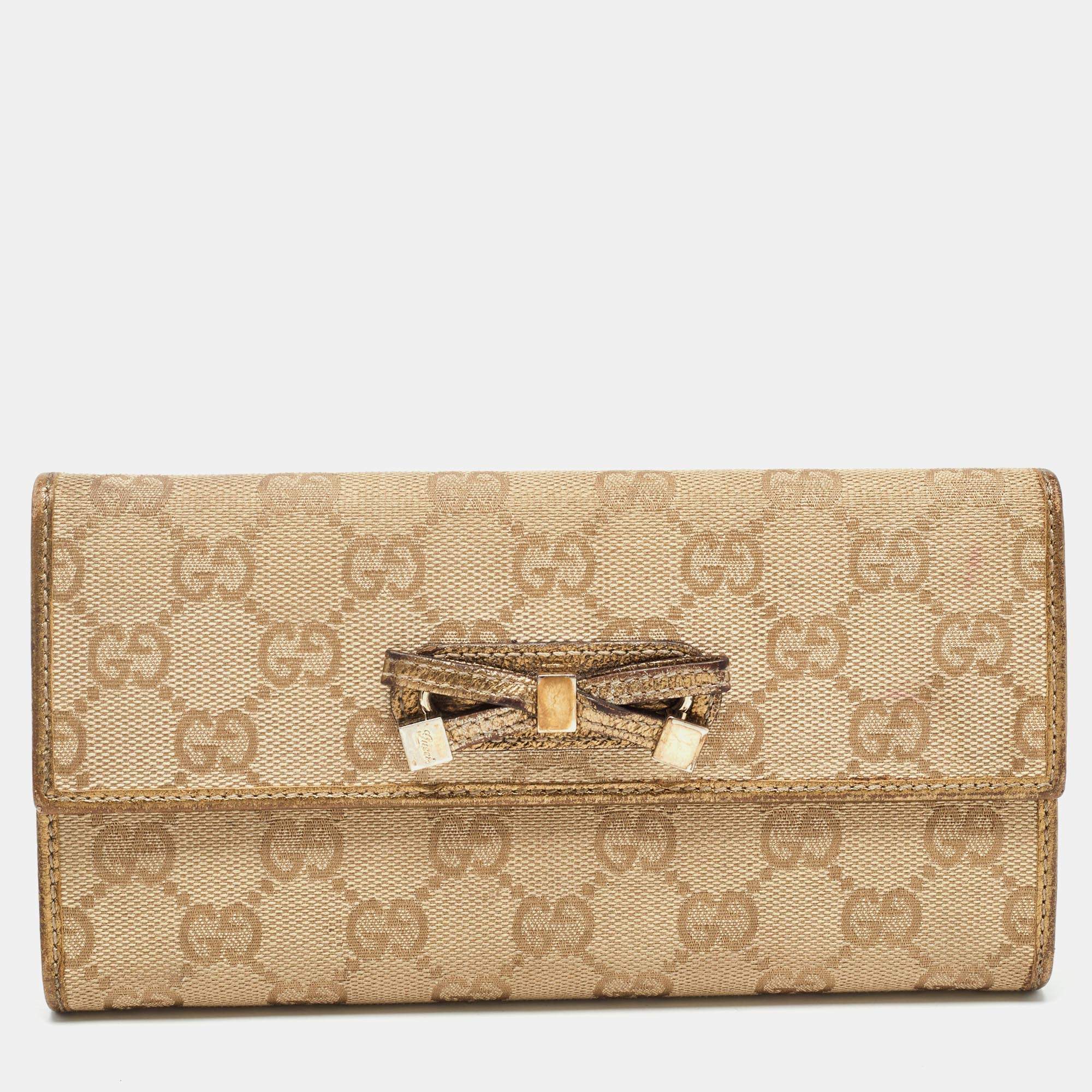 Gucci Gold/Beige GG Canvas and Leather Princy Continental Wallet