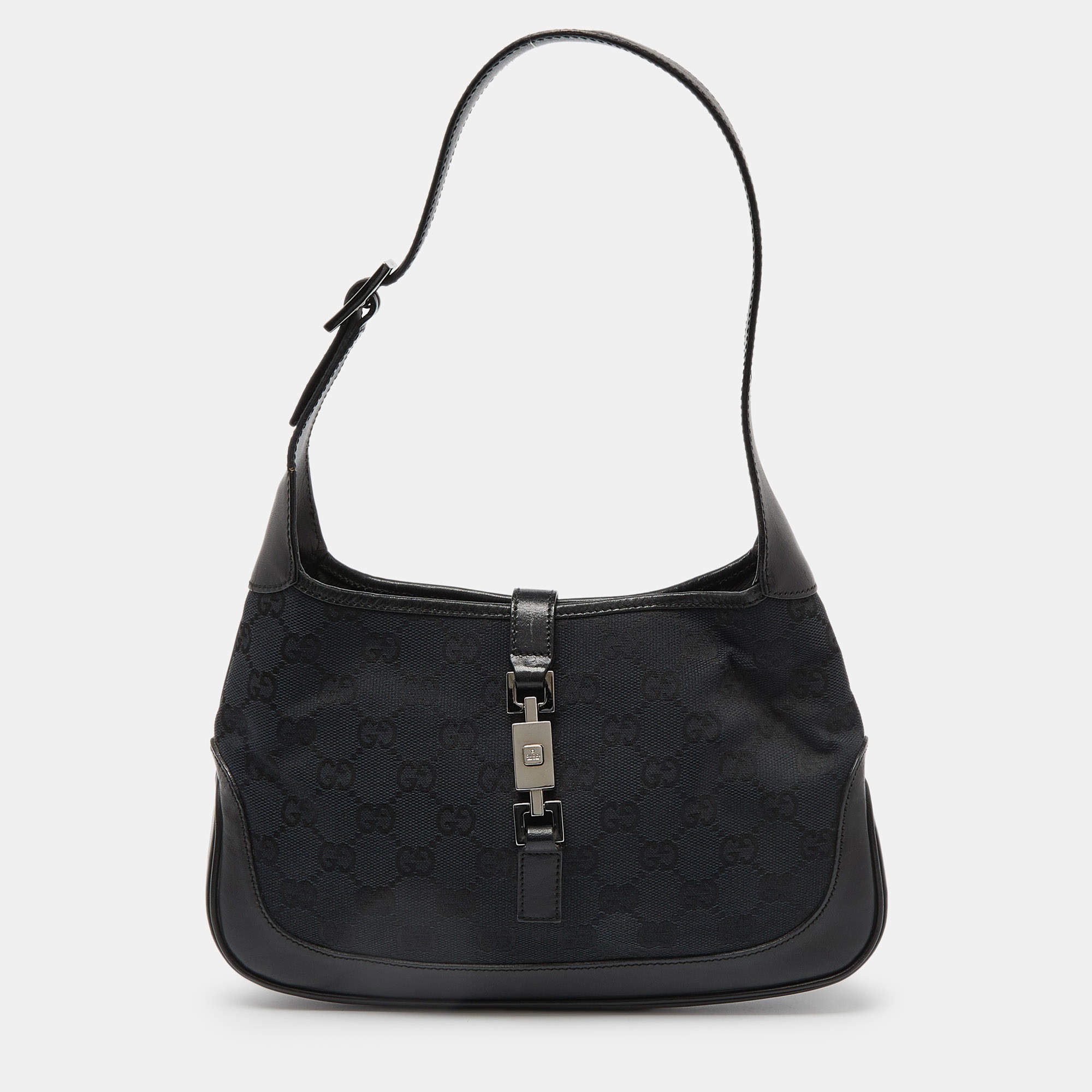 Pre Owned Gucci Black GG Canvas and Leather Small Jackie O Hobo