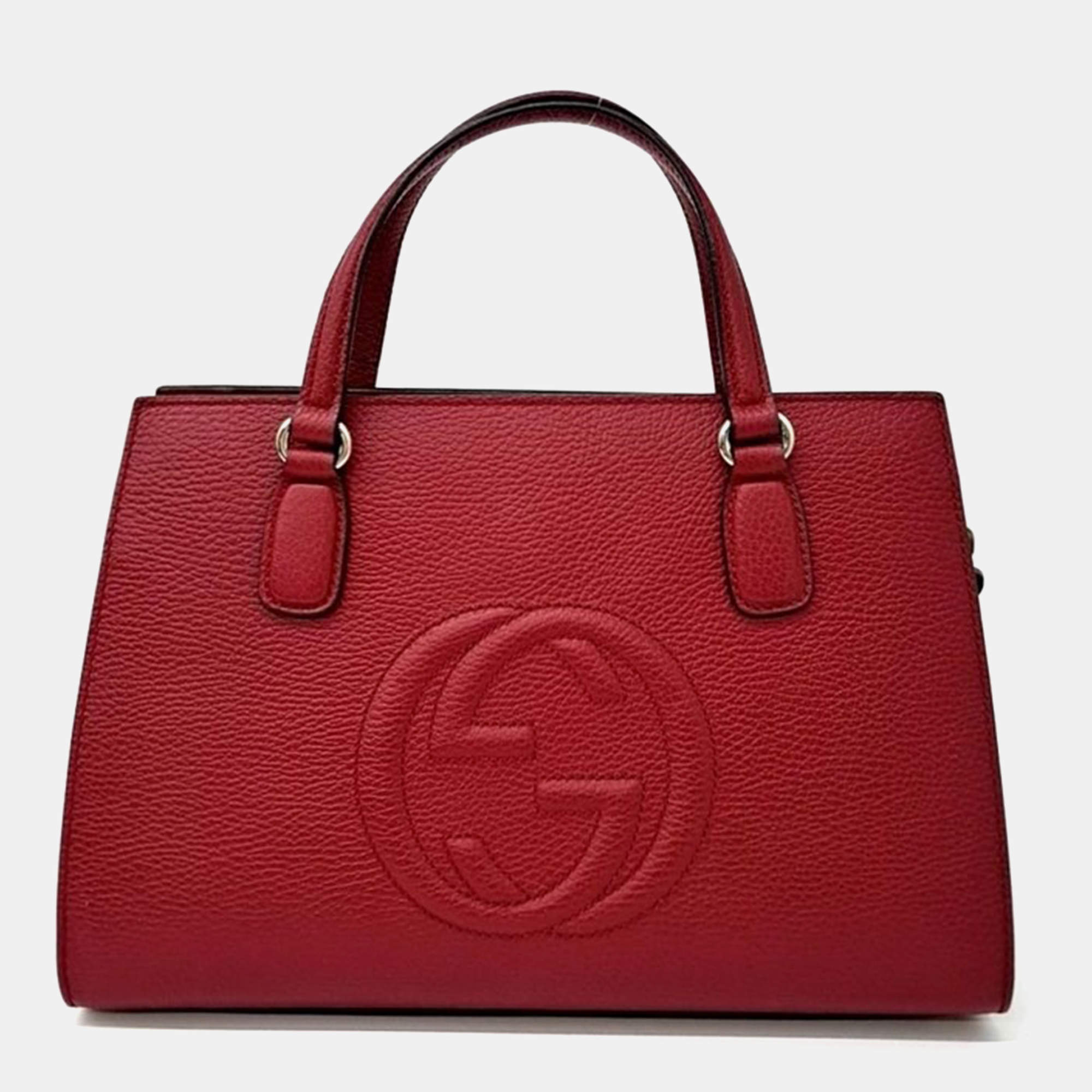 Pre Owned Gucci Red Leather Soho Top Handle Bag
