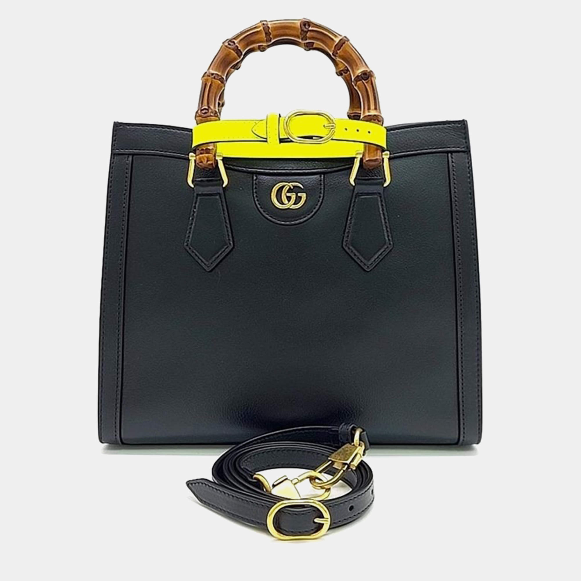 Gucci Black Leather Diana Bamboo Small Tote Bag 