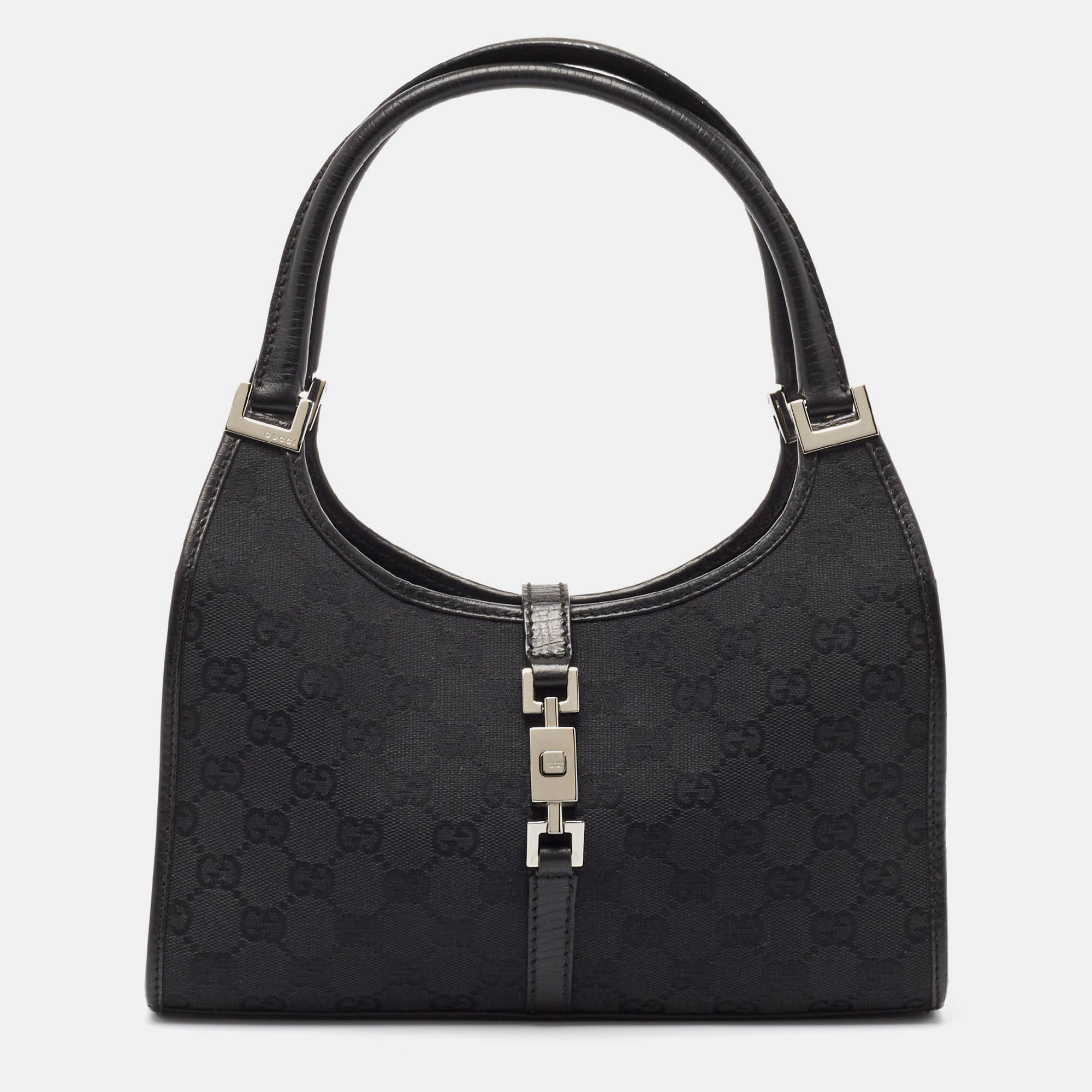 مملوكة مسبقًا Gucci Black GG Canvas and Leather Small Bardot Bag