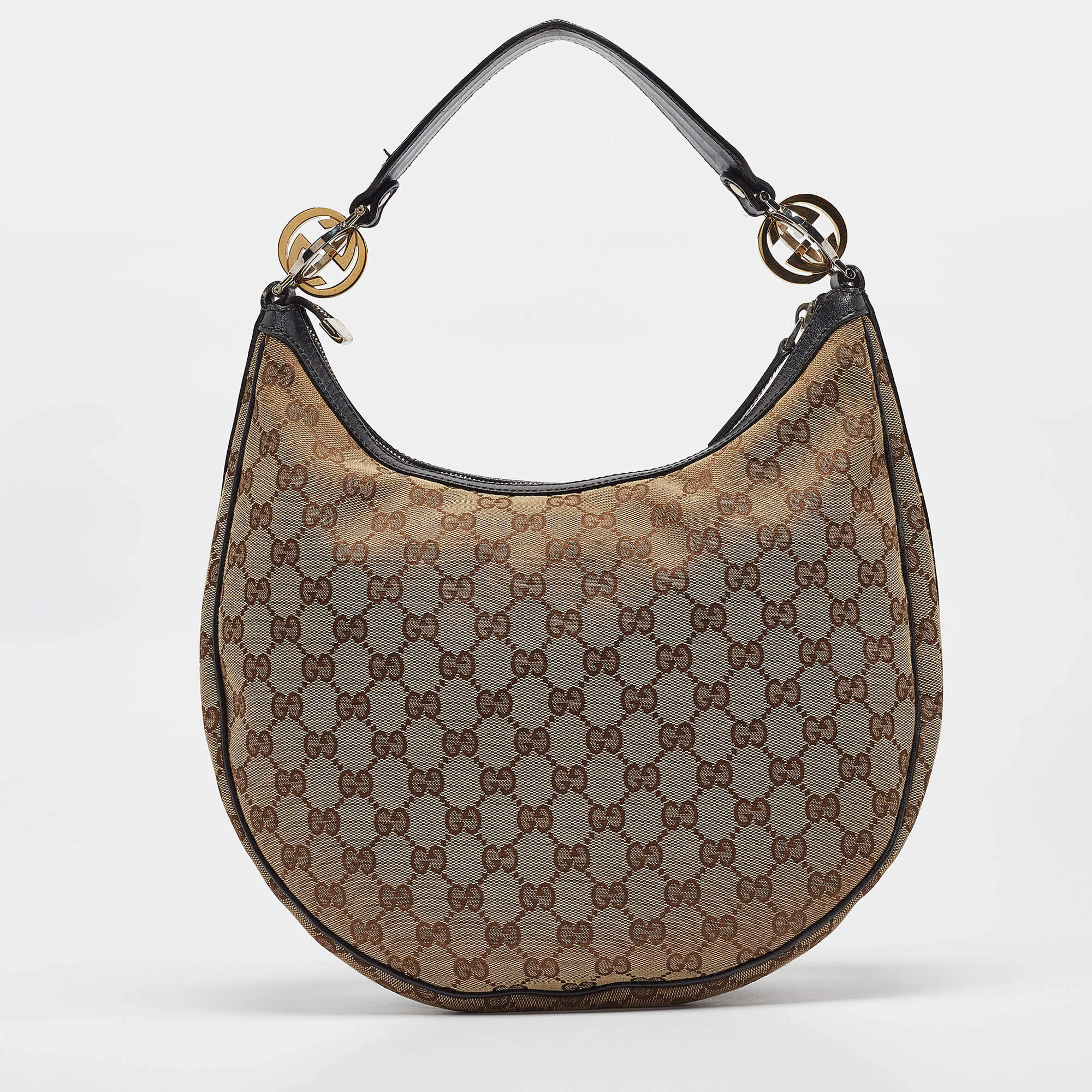 Pre Owned Gucci Beige/Brown GG Canvas and Leather GG Twins Medium Hobo