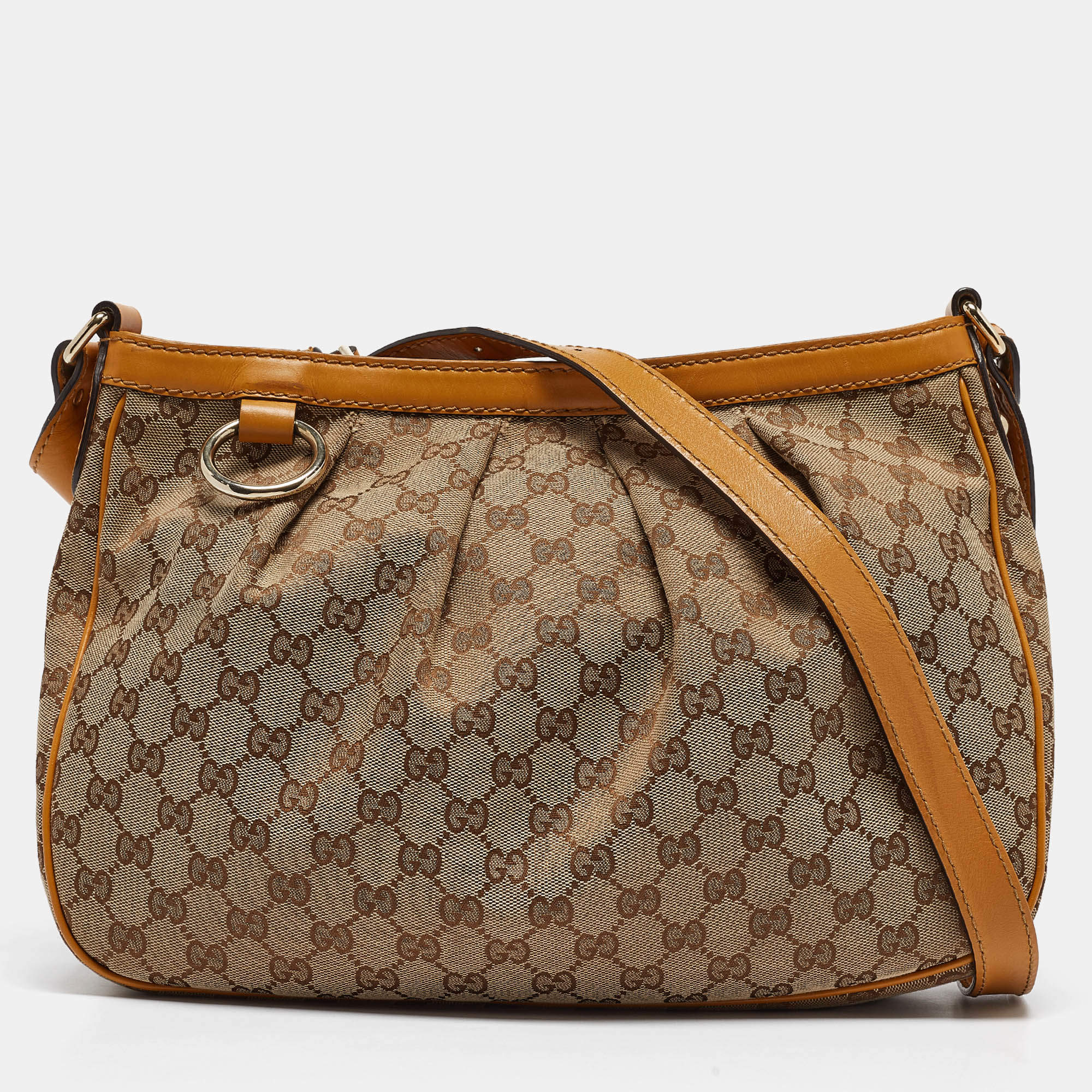 Pre Owned Gucci Mustard/Beige GG Canvas and Leather Sukey Shoulder Bag