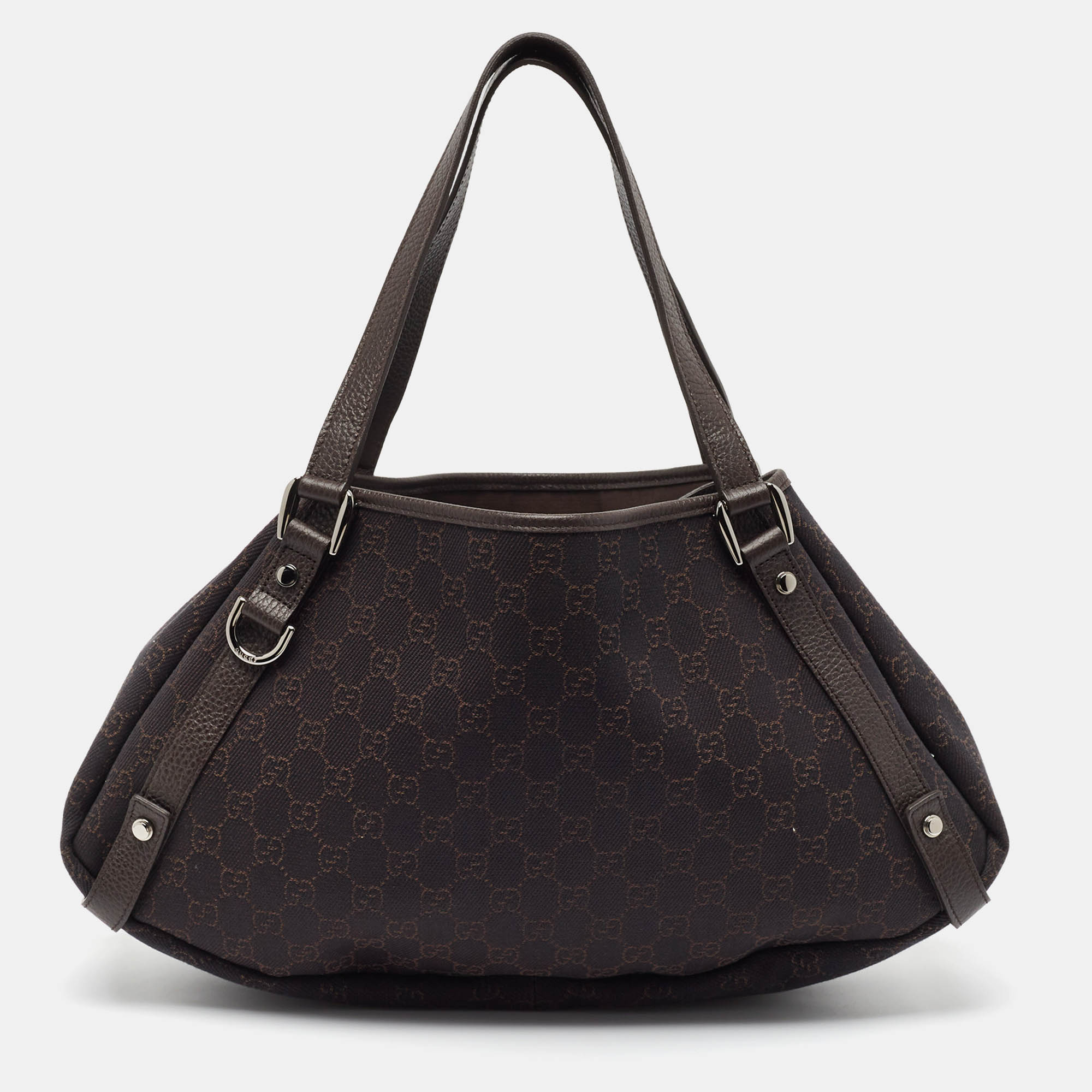 Pre Owned Gucci Dark Brown GG Canvas and Leather Abbey Hobo