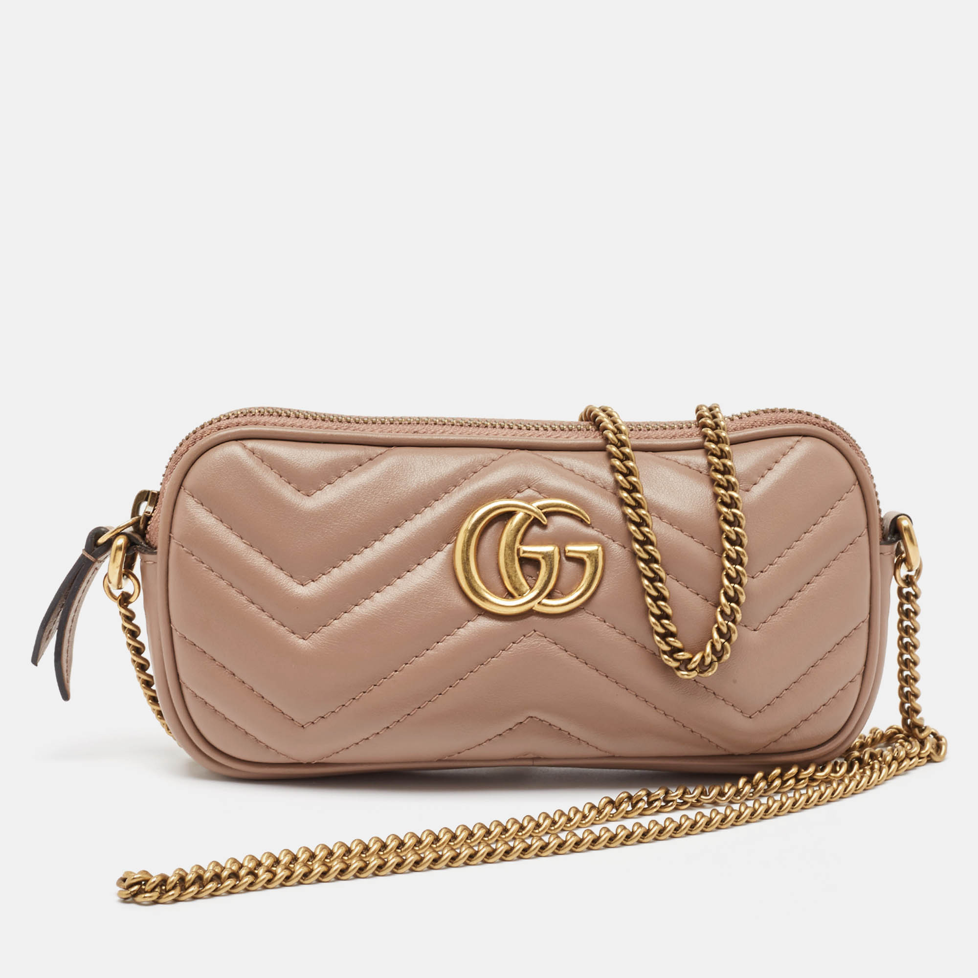 مملوكة مسبقًا Gucci Old Rose Matelassé Leather Mini GG Marmont Camera Bag