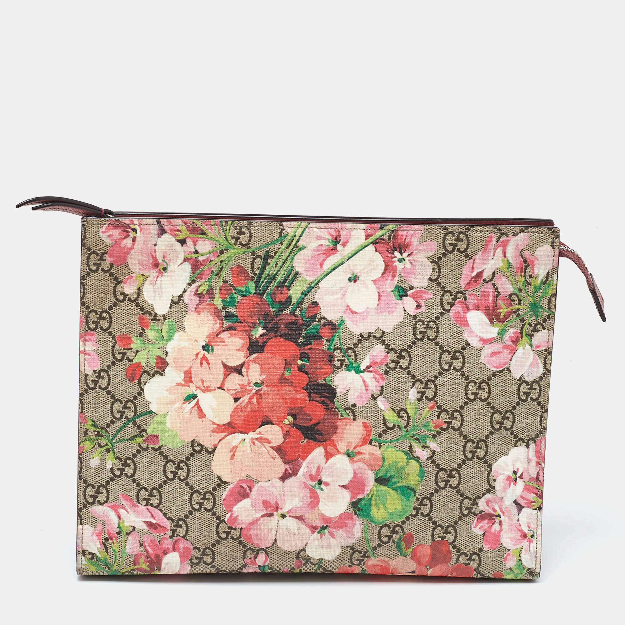 Pre Owned Gucci Multicolor GG Supreme Blooms Canvas and Leather Pouch