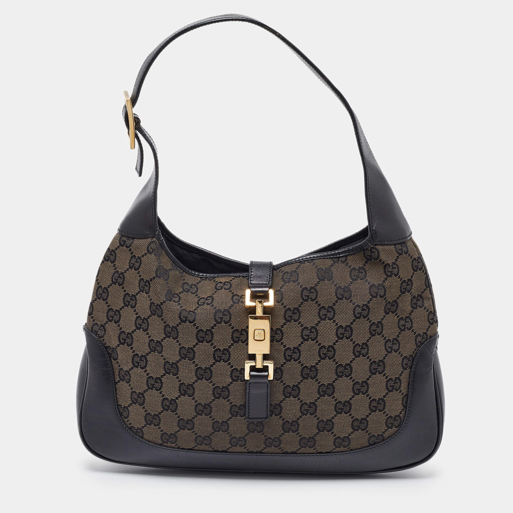Pre Owned Gucci Black GG Canvas and Leather Jackie O Hobo