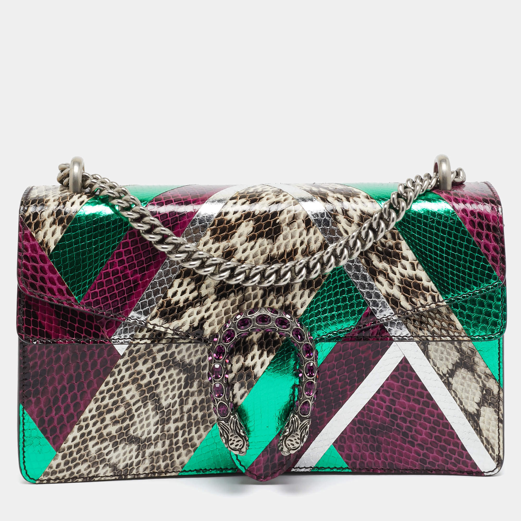 Pre Owned Gucci Multicolor Python Small Dionysus Crystals Shoulder Bag